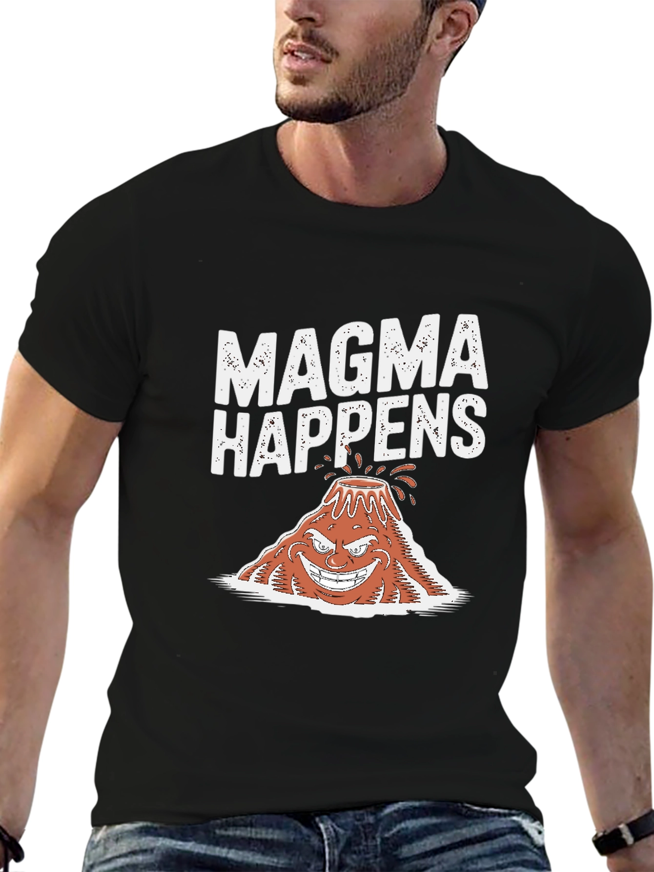 Black Magma Happens Funny Volcano Graphic Black T-Shirt view 6