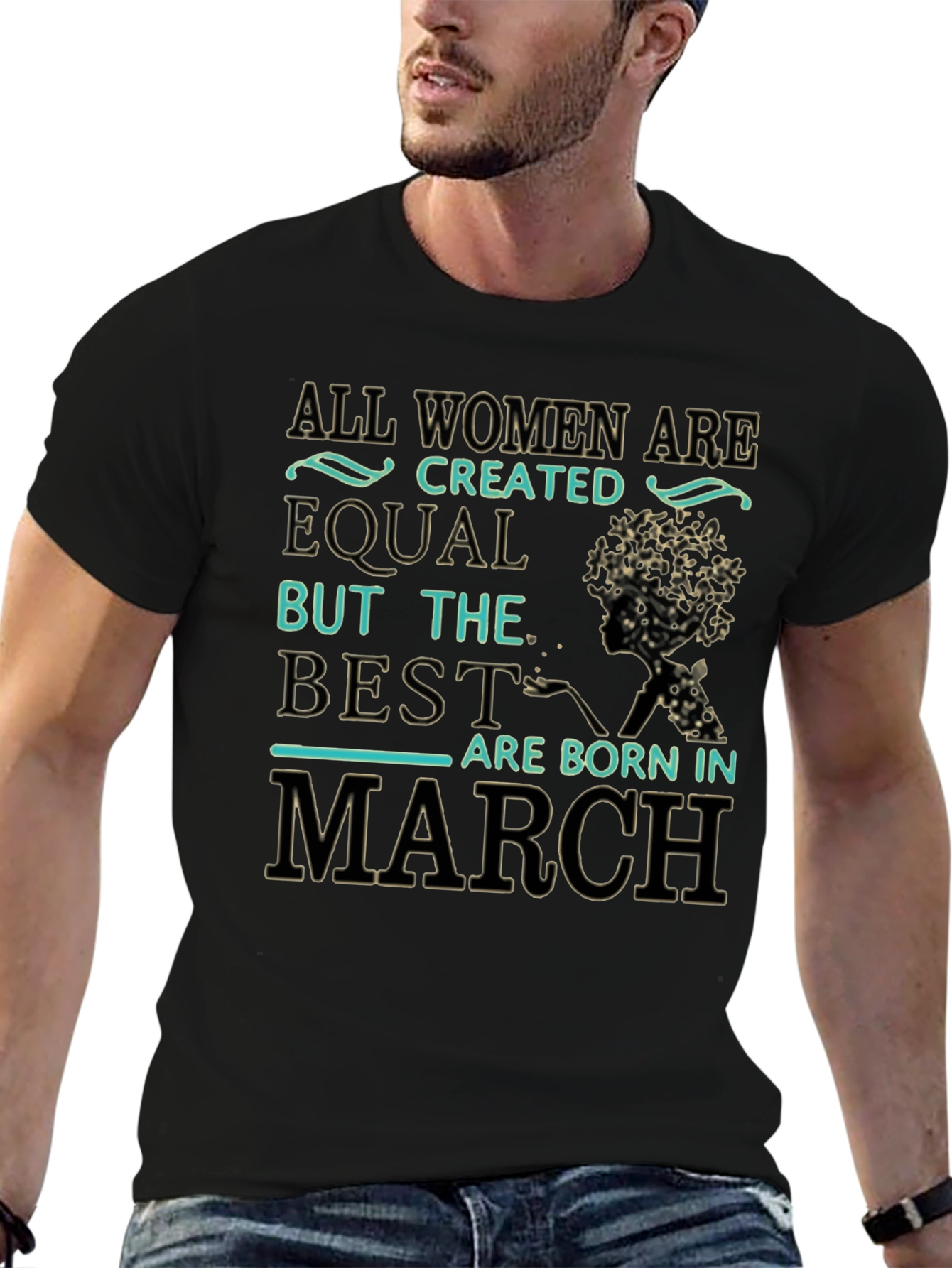 Black All Women Are Created Equal March Birthday T-Shirt view 6
