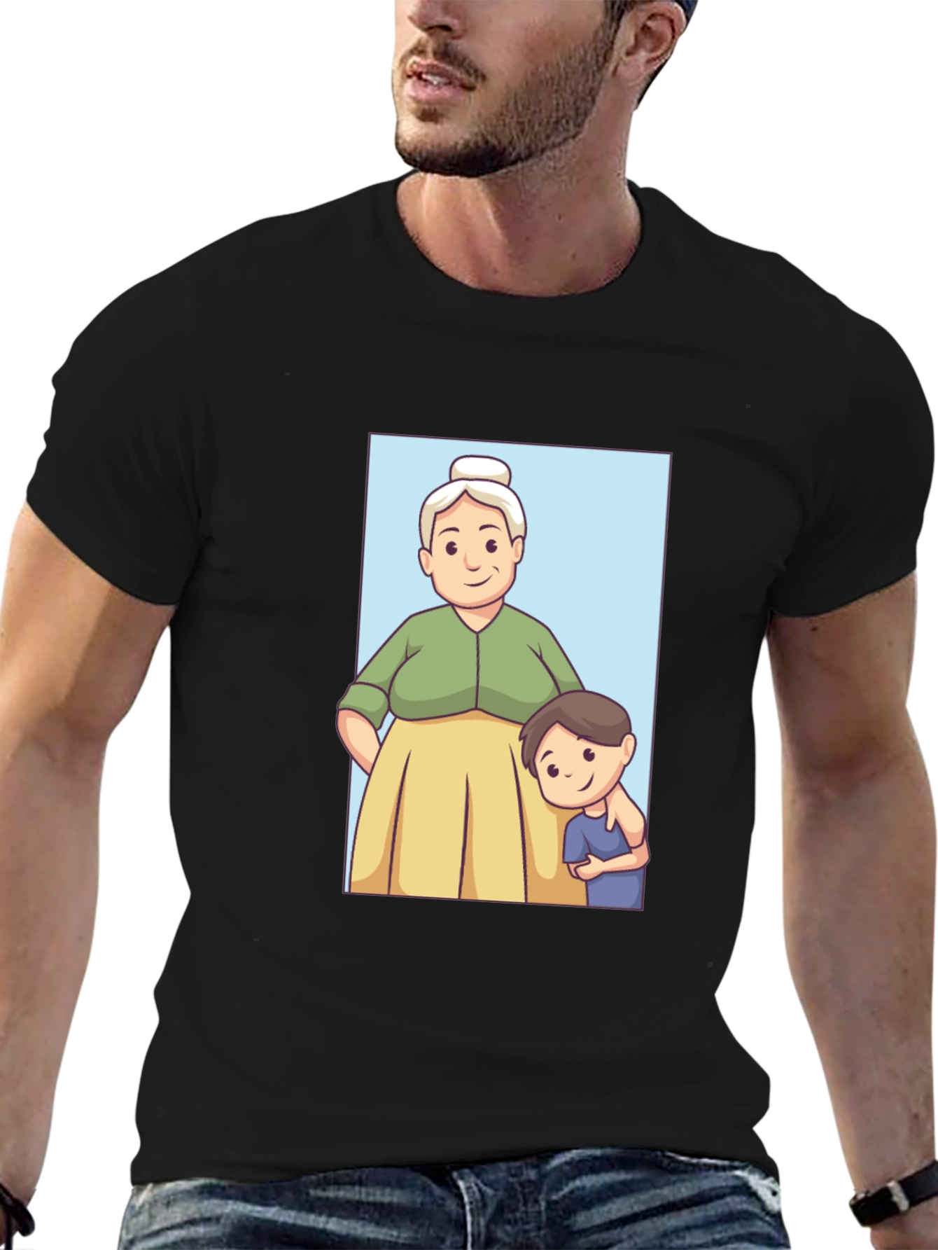 Black Cartoon Grandma and Grandson T-Shirt view 6