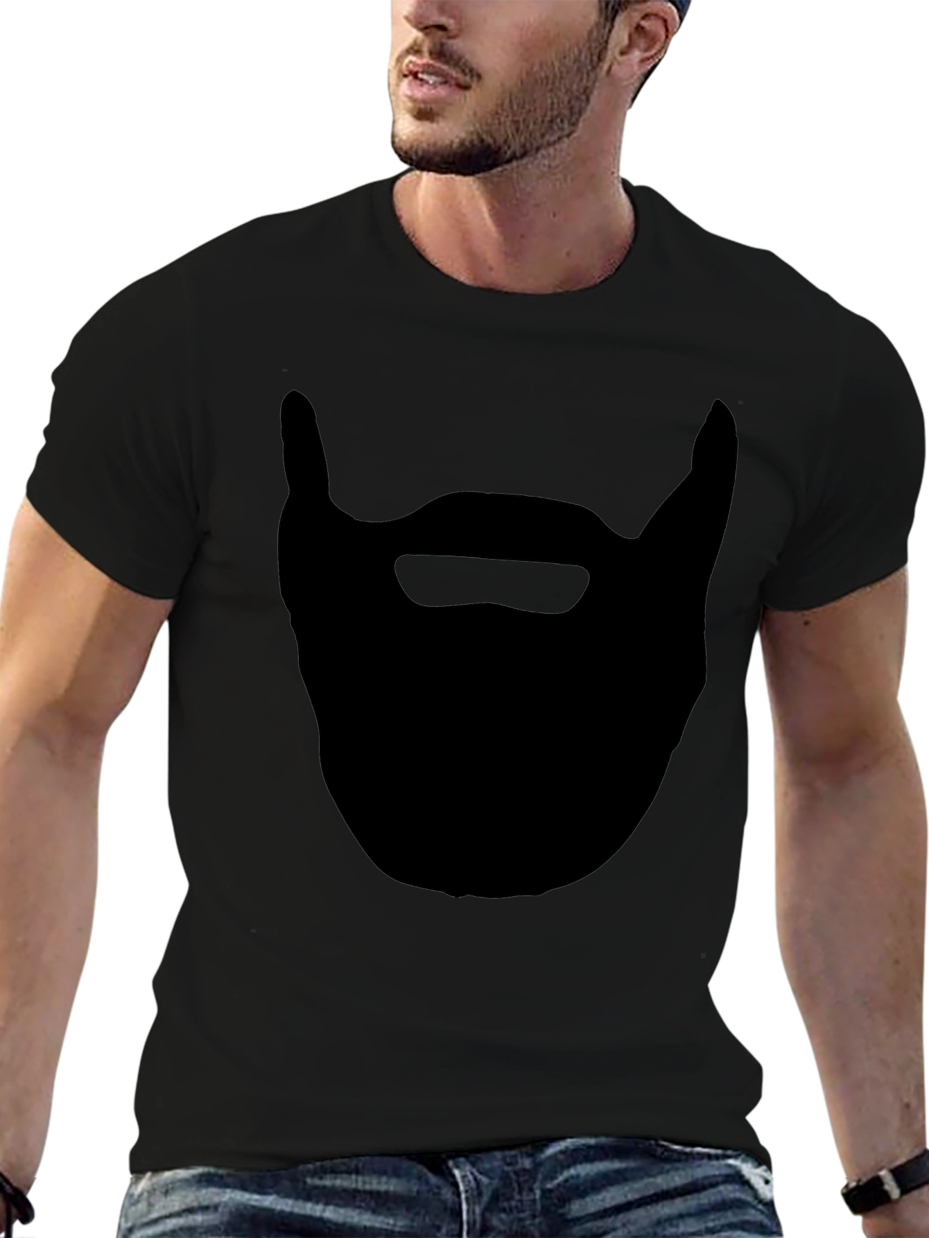 Black Beard Silhouette T-Shirt - Black Cotton Tee view 6