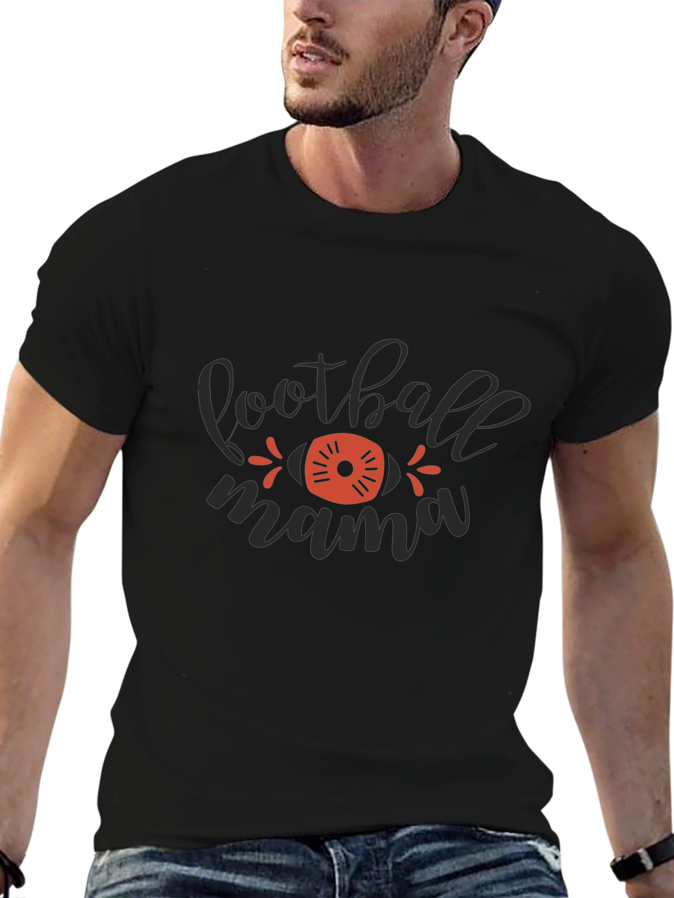 Black Football Mama Graphic T-Shirt view 6