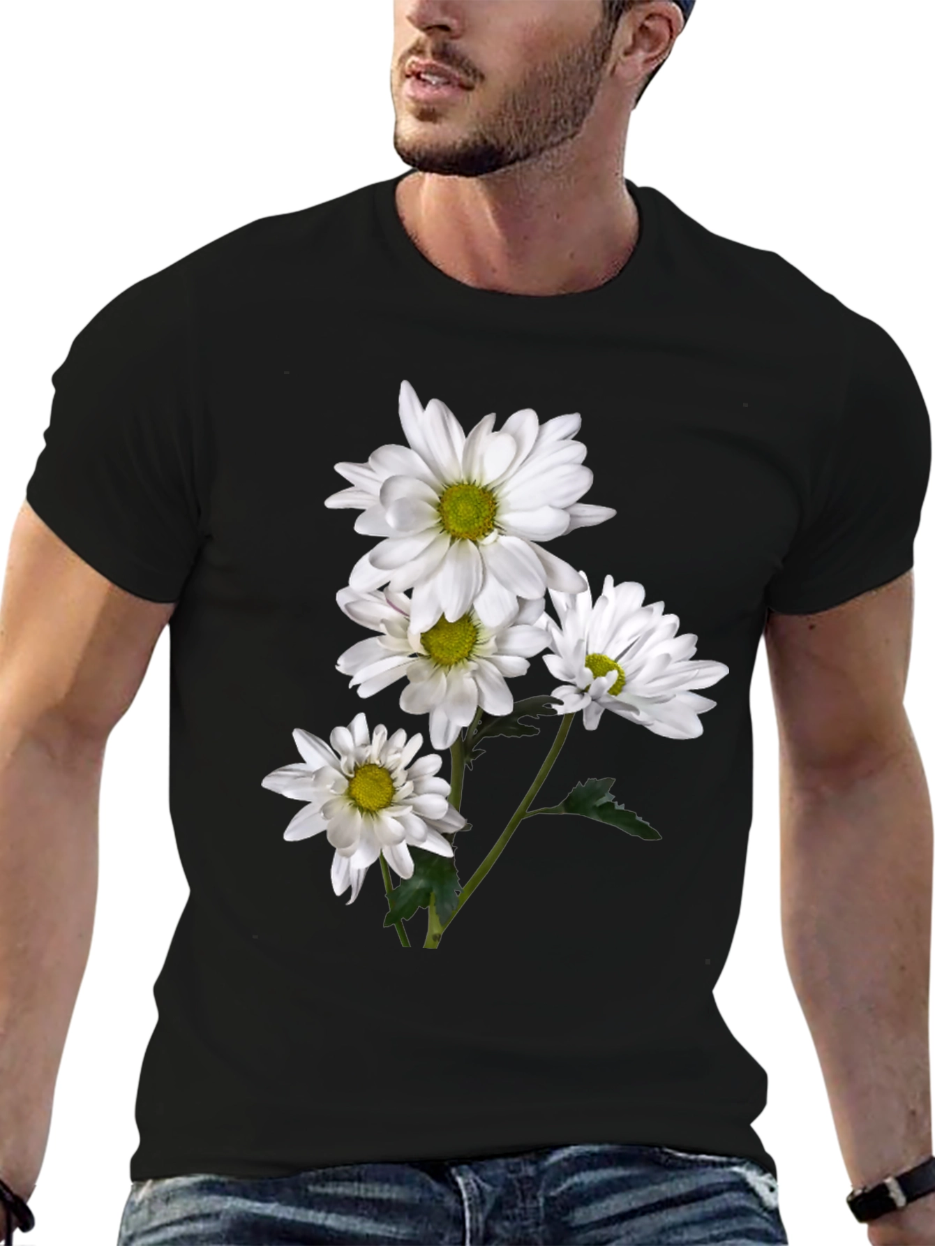 Black Floral Print Crew Neck T-Shirt view 6