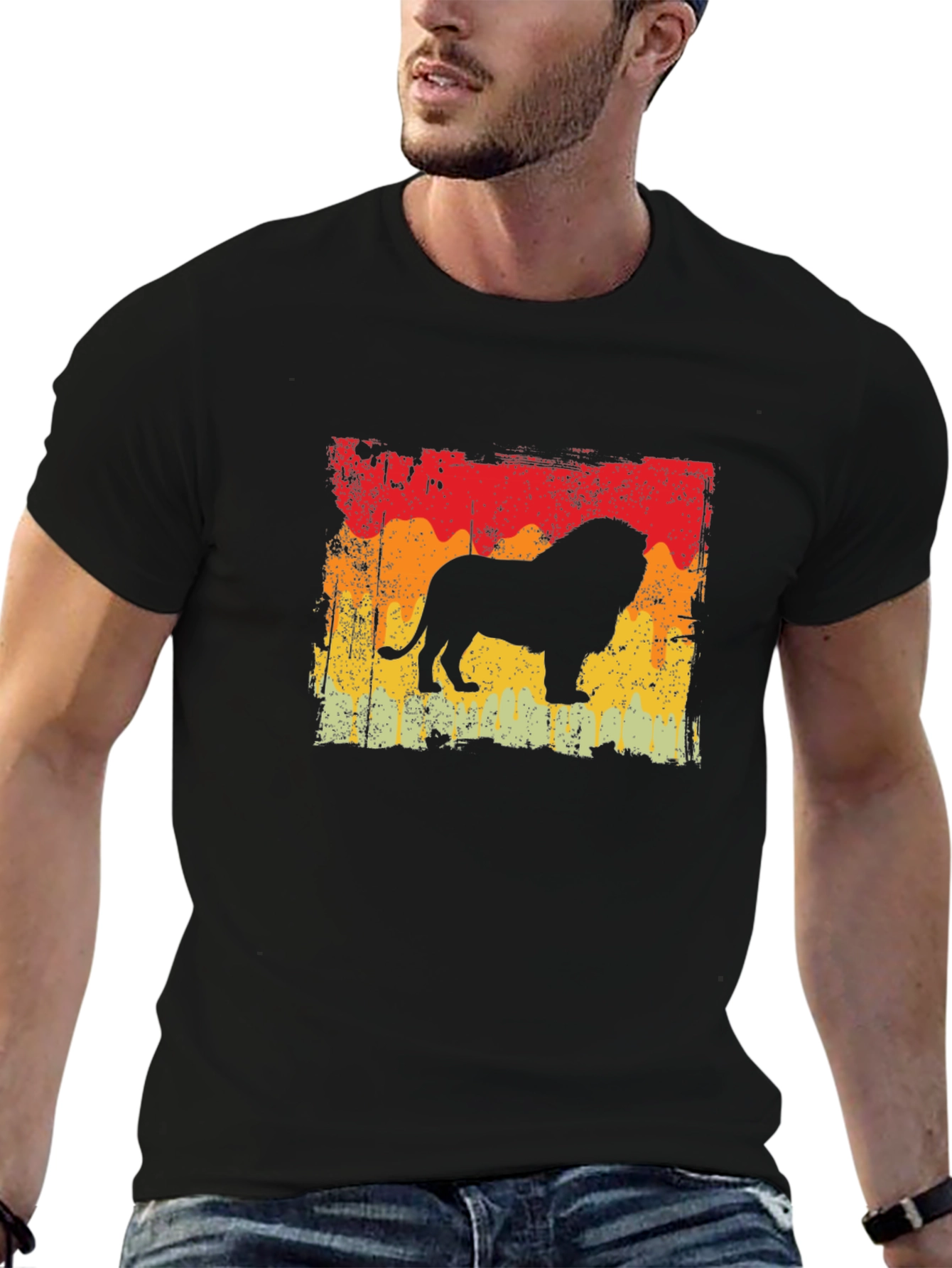 Black Lion Silhouette Graphic Tee - Black Cotton Blend view 6