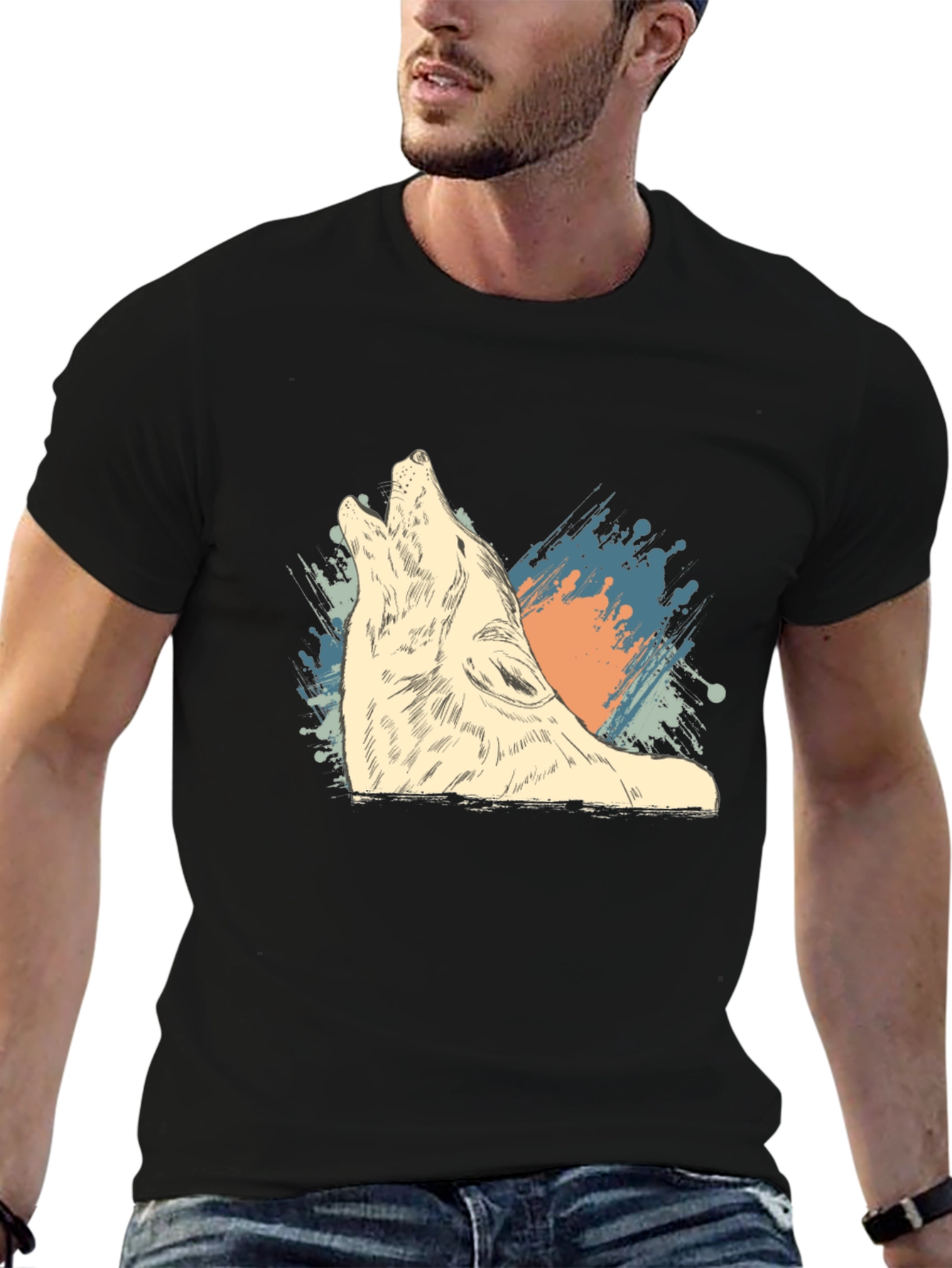 Black Wolf Graphic Tee - Men's Black T-Shirt view 6