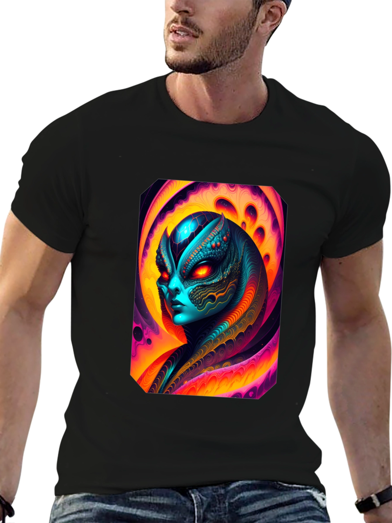 Black Alien Graphic Tee - Black Cotton T-Shirt view 6