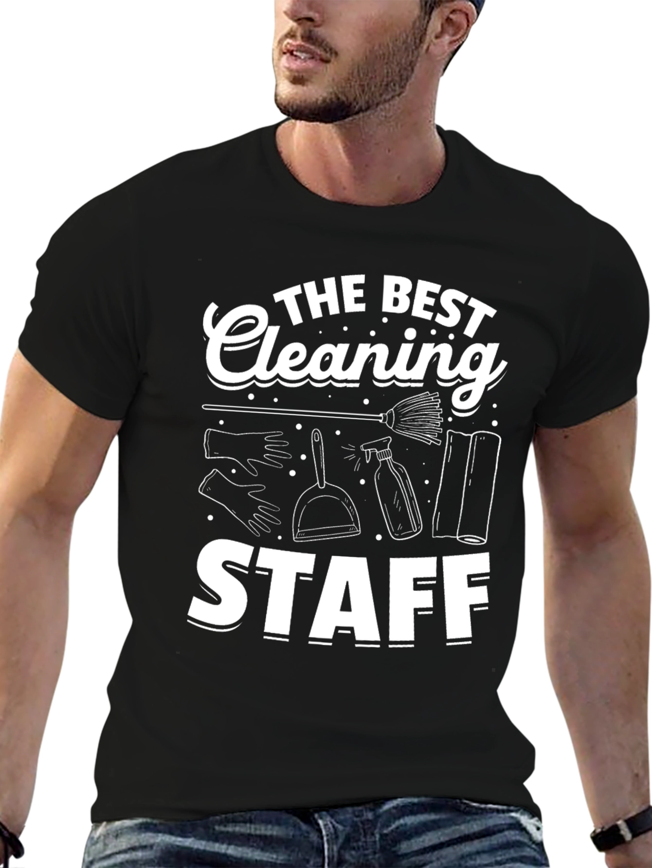 Black The Best Cleaning Staff T-Shirt view 6
