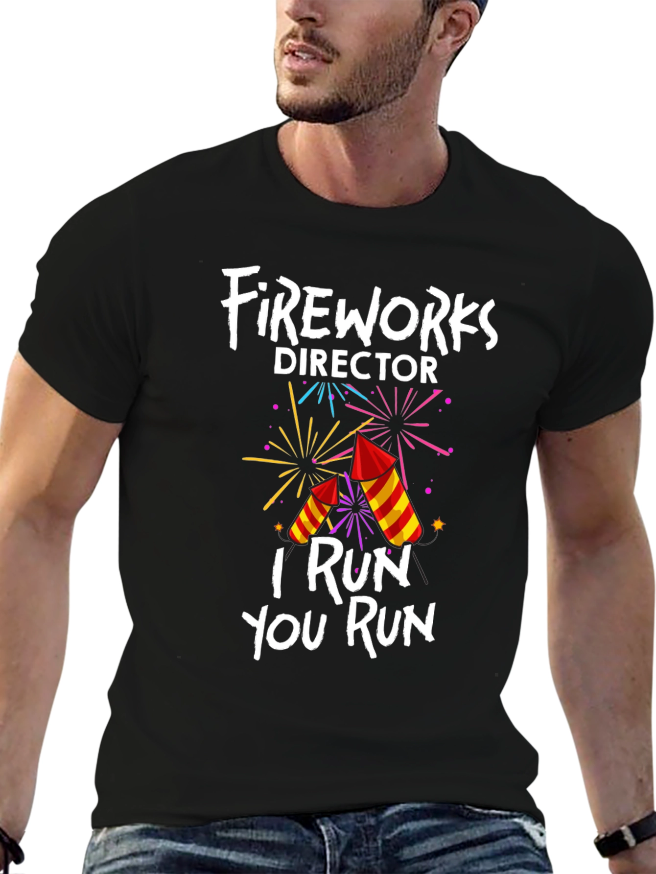 Black Fireworks Director T-Shirt: I Run You Run view 6