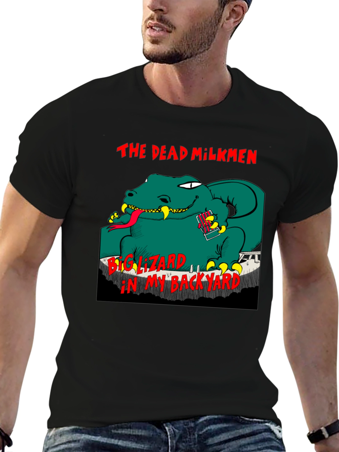 Black The Dead Milkmen Big Lizard T-Shirt view 6