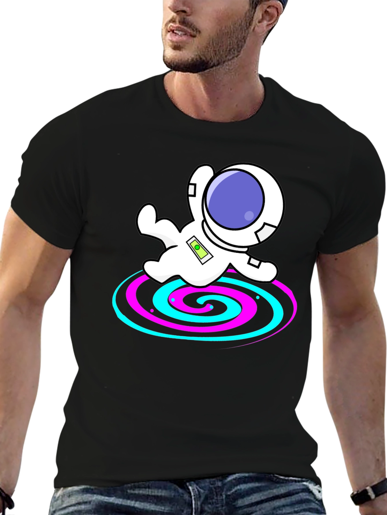Black Astronaut Spiral Graphic Tee - Black Cotton Blend view 6