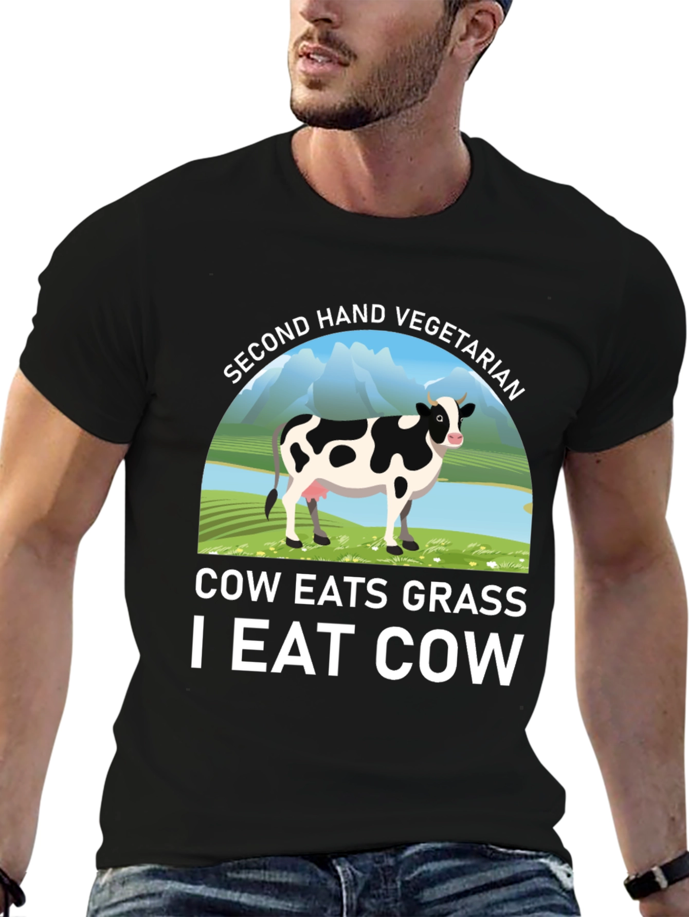 Black Second Hand Vegetarian Black T-Shirt view 6