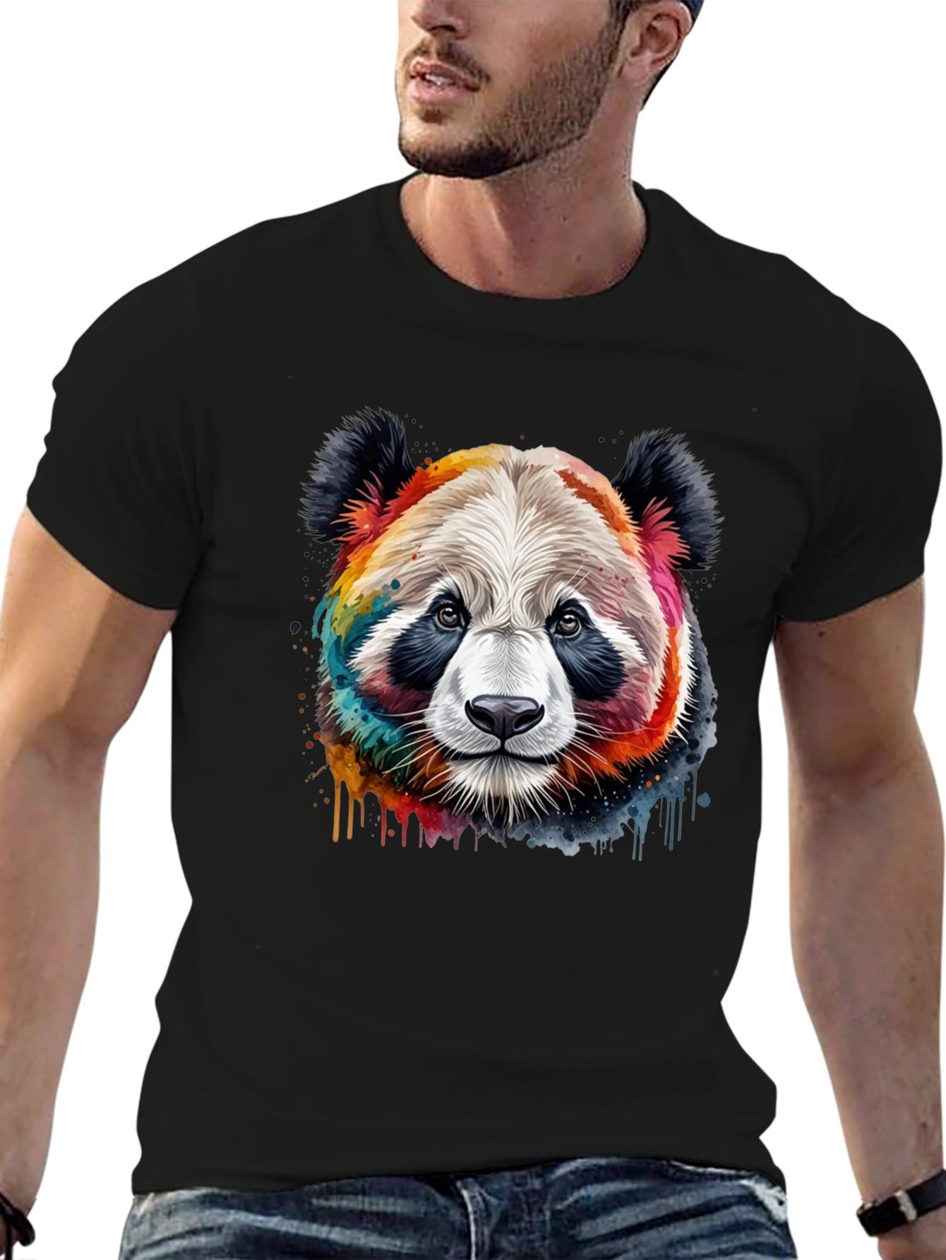Black Rainbow Panda Graphic T-Shirt view 6