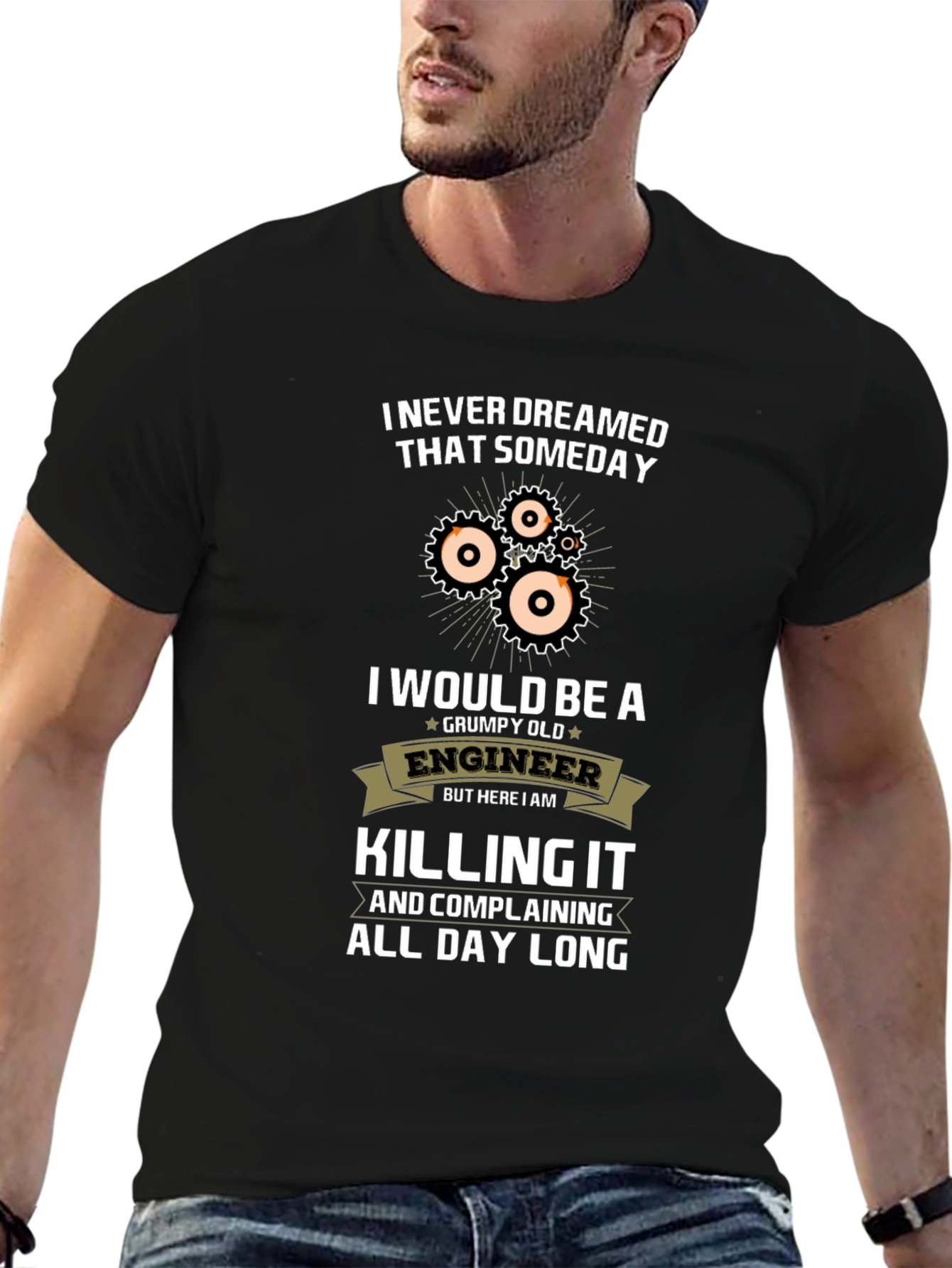 Black Grumpy Old Engineer T-Shirt view 6