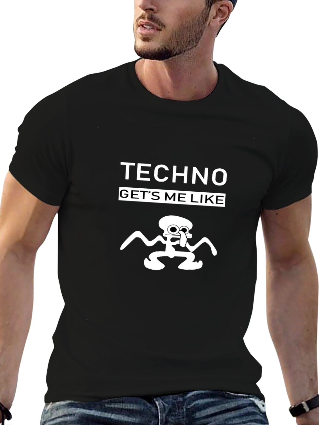 Black Techno Squidward T-Shirt - Funny Rave Party Tee view 6