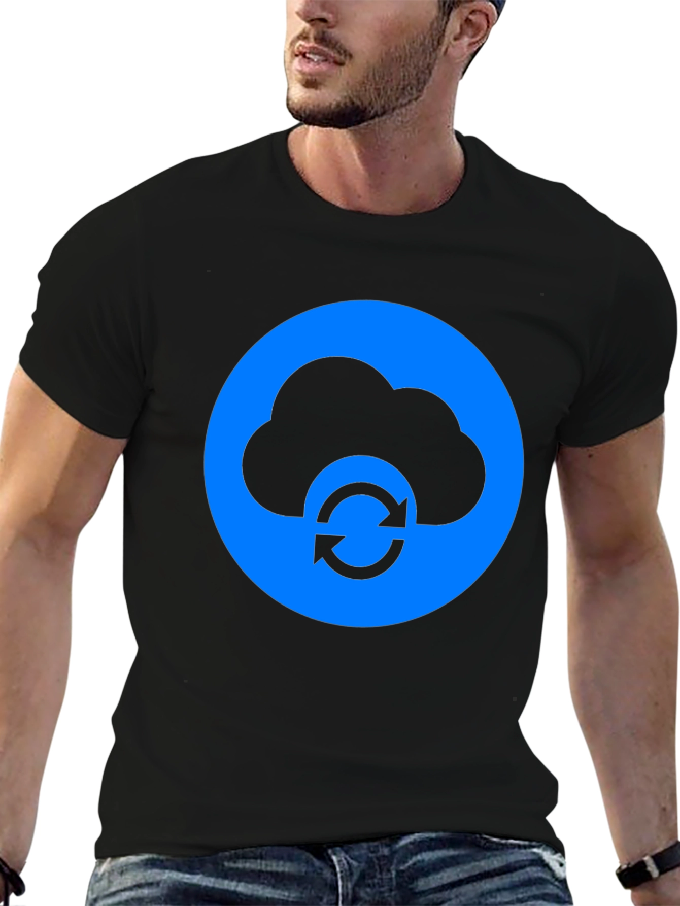 Black Cloud Sync Black T-Shirt - Modern Tech Design view 6