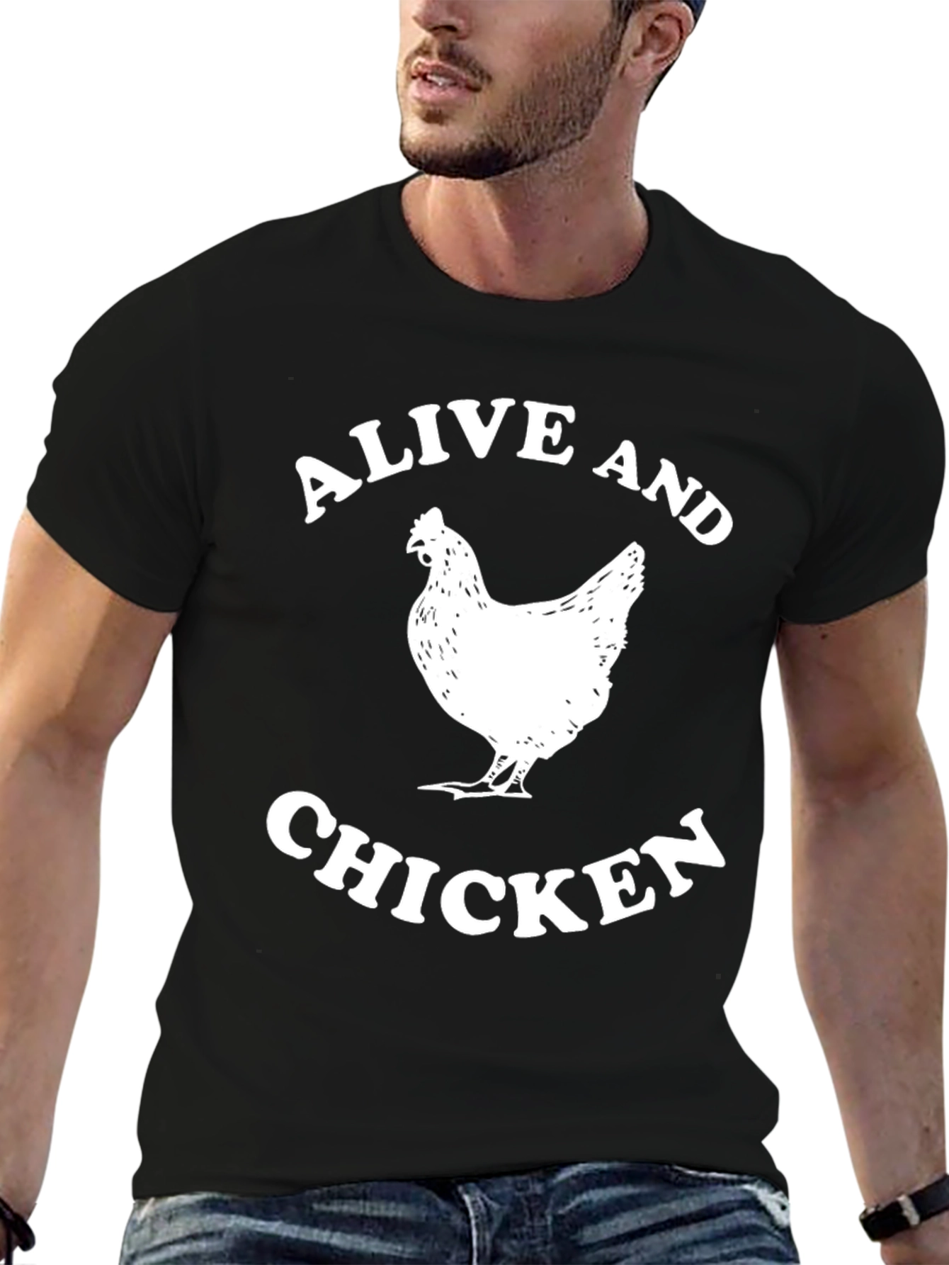 Black Alive and Chicken T-Shirt - Novelty Animal Graphic Tee view 6