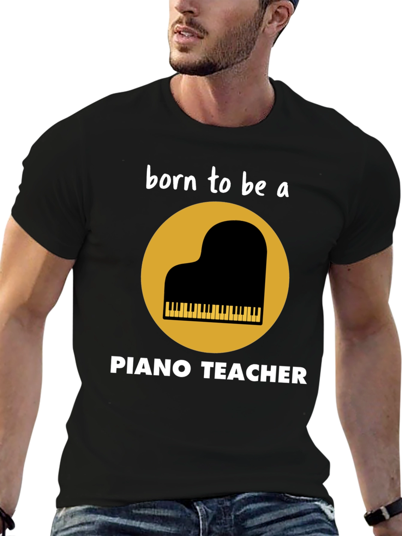 Black Born to be a Piano Teacher T-Shirt view 6
