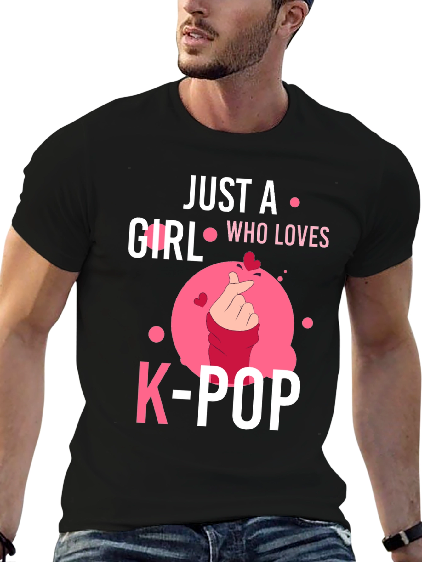 Black Just A Girl Who Loves K-POP Black T-Shirt view 6