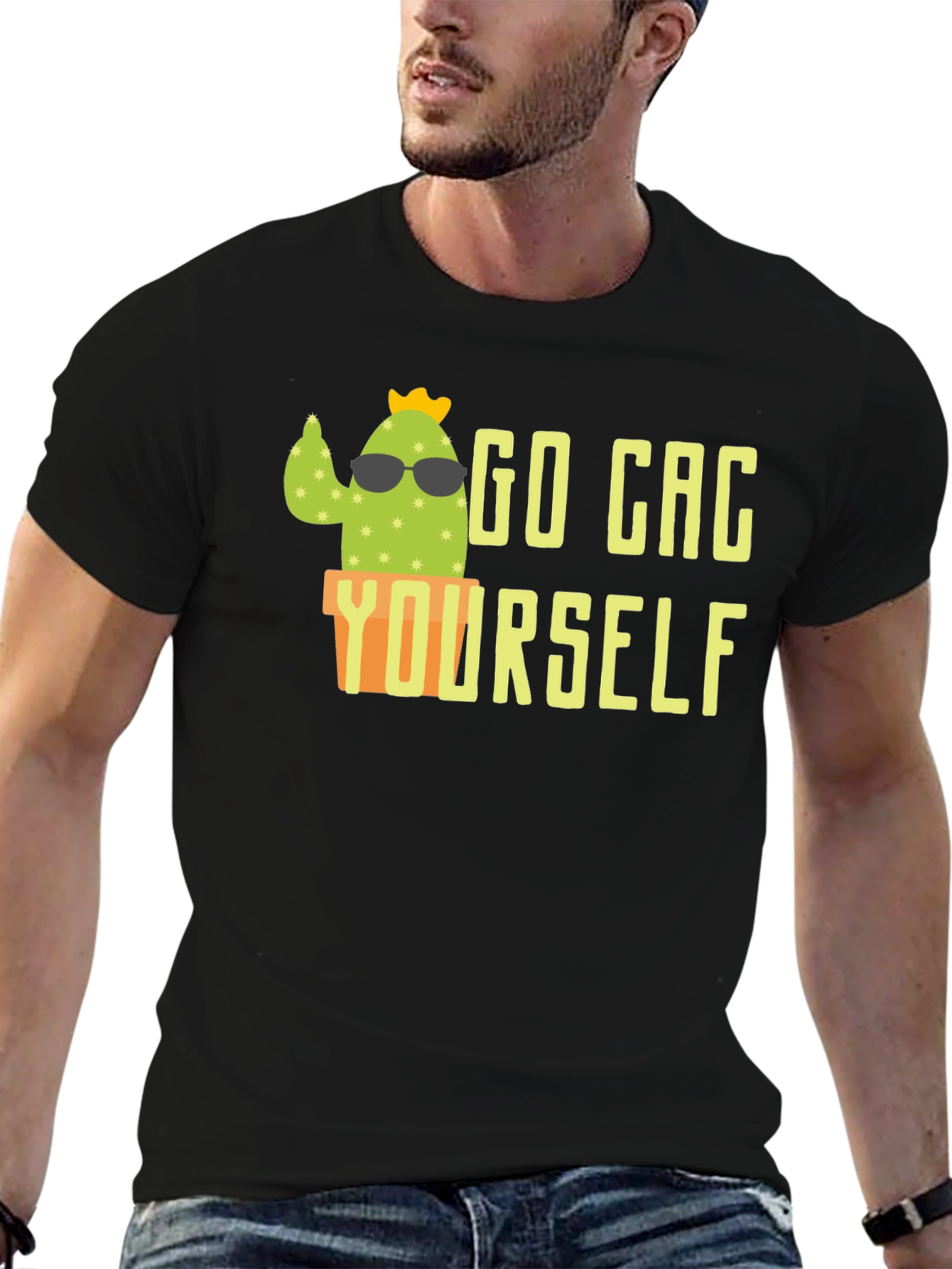Black Go Cac Yourself Funny Cactus T-Shirt view 6