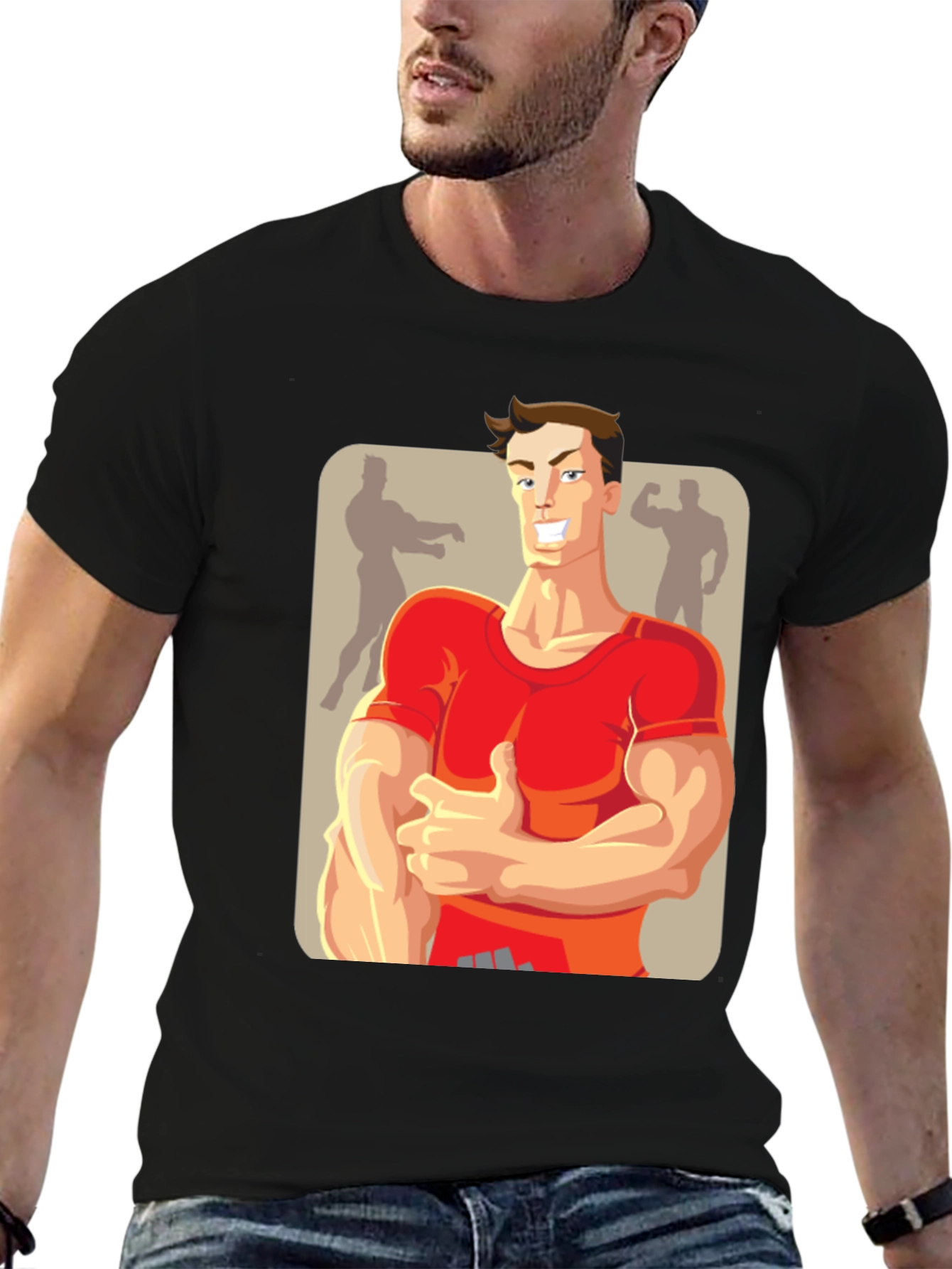 Black Bodybuilder Cartoon Graphic T-Shirt view 6