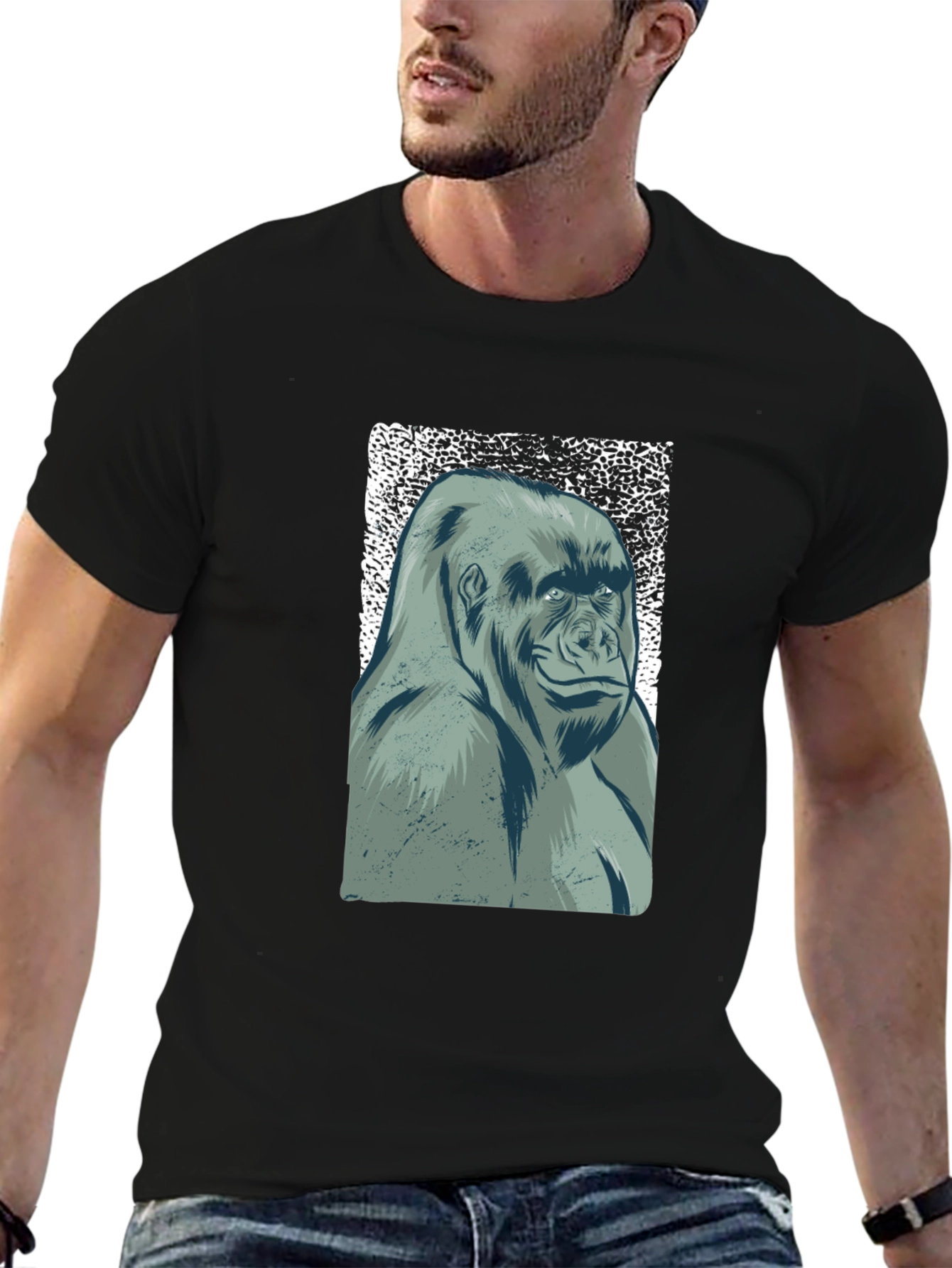 Black Cool Gorilla Graphic Black T-Shirt view 6