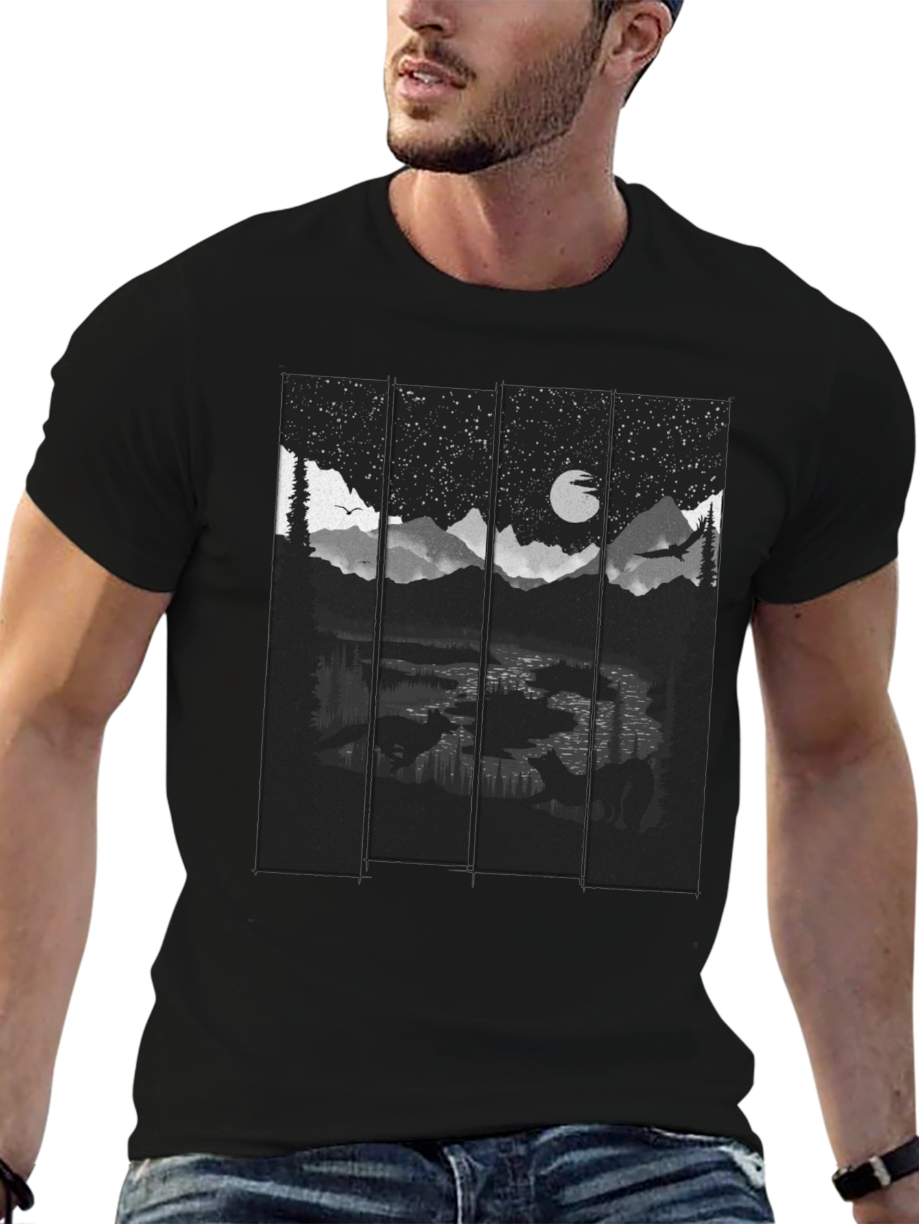 Black Night Landscape Graphic Tee - Stylish & Unique! view 6
