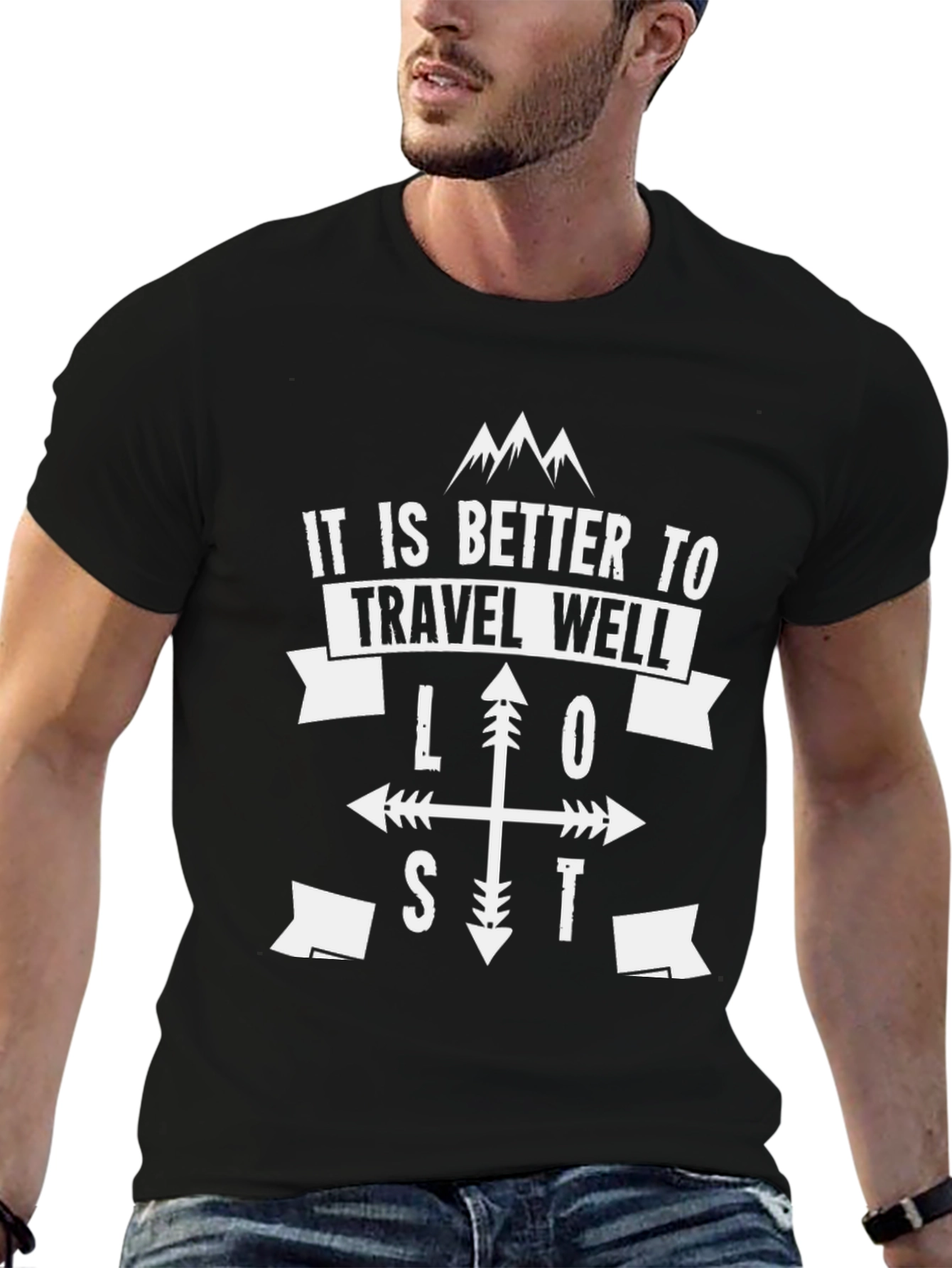 Black Travel Well Lost T-Shirt - Adventure Tee view 6