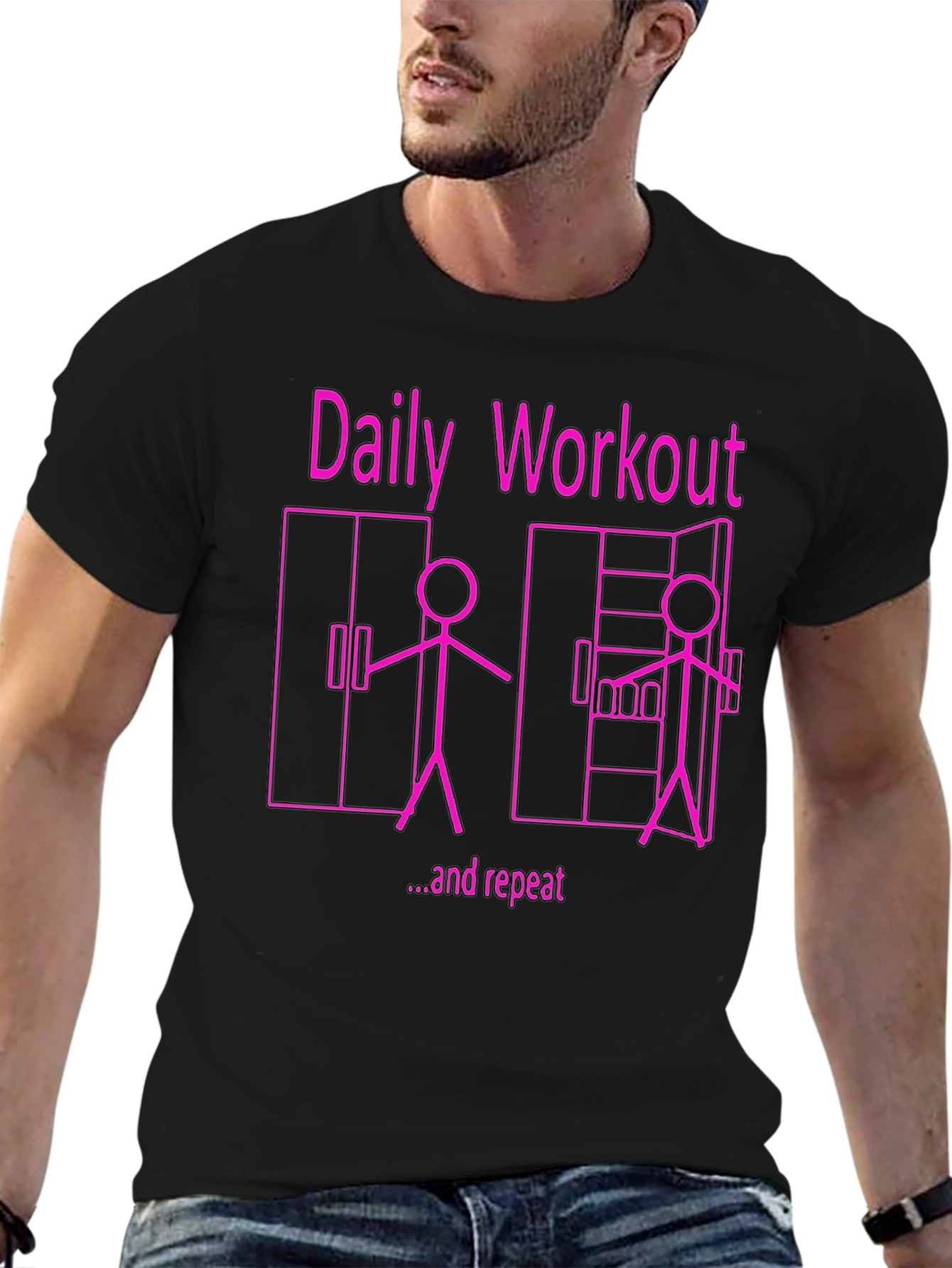 Black Daily Workout & Repeat Funny Graphic Tee view 6