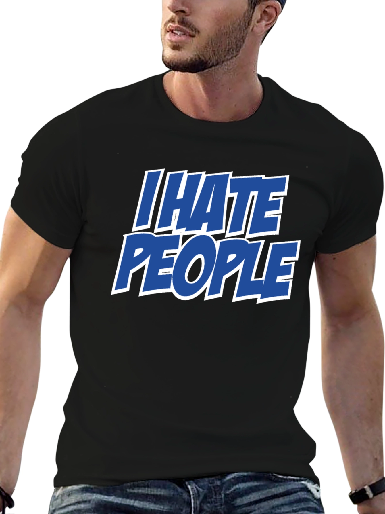 Black I Hate People Funny Graphic Tee - Sarcastic Black T-Shirt view 6