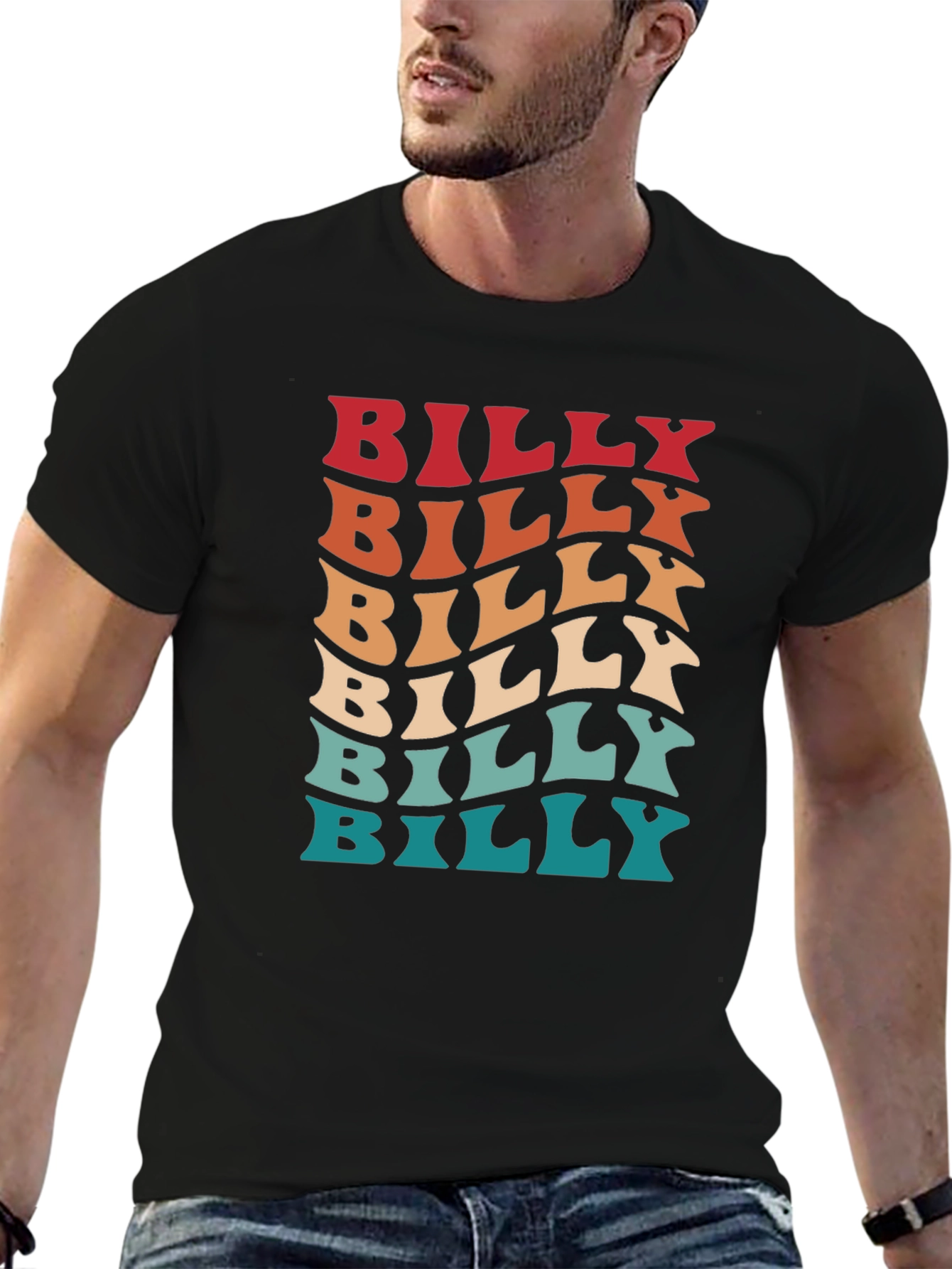 Black Retro Billy Tee - Cool Wavy Text Design view 6