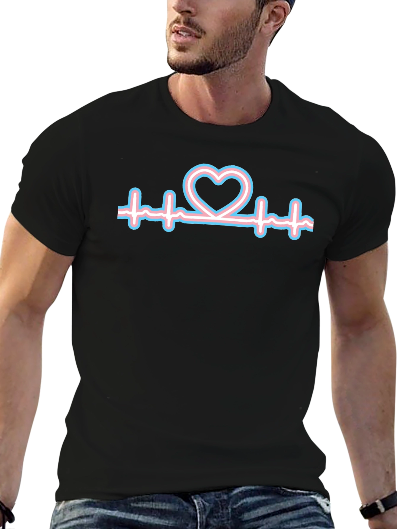 Black Transgender Heartbeat T-Shirt view 6