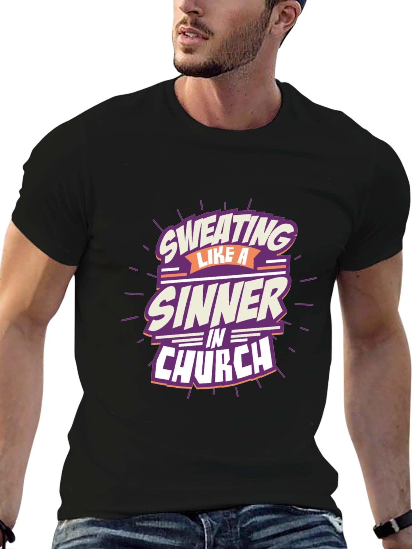 Black Sweating Like a Sinner T-Shirt view 6