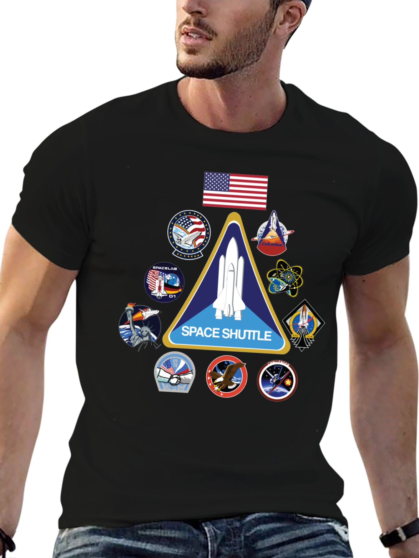 Black Space Shuttle Mission Patches Black T-Shirt view 6