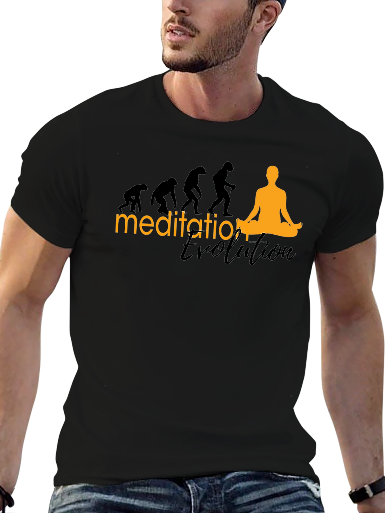 Black Meditation Evolution Black T-Shirt, Relaxed Fit view 6