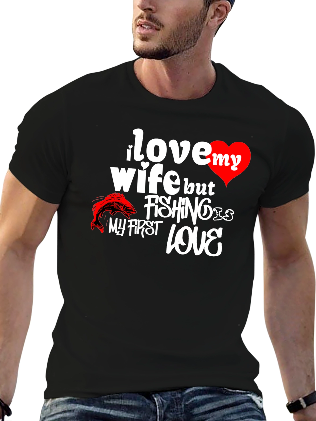 Black I Love My Wife Fishing T-Shirt view 6