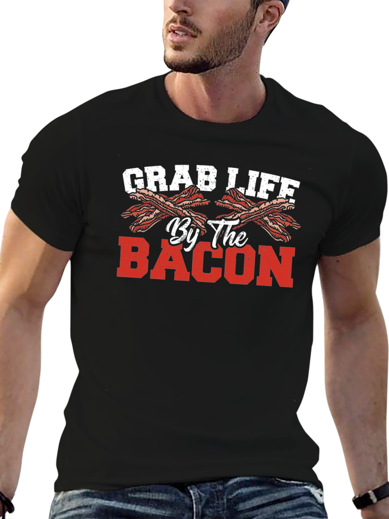 Black Grab Life By The Bacon T-Shirt view 6