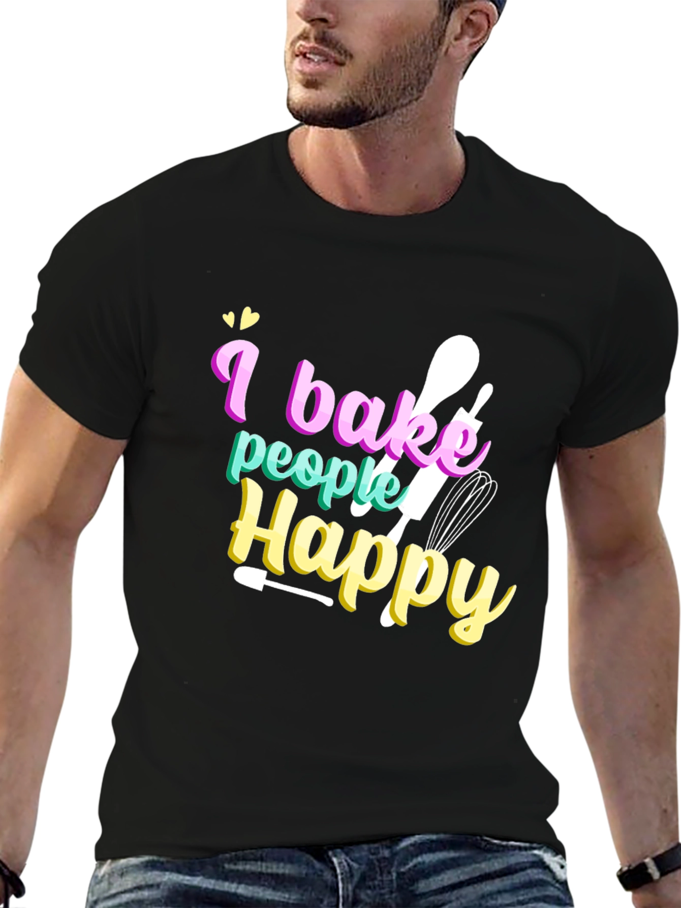 Black I Bake People Happy Graphic Tee - Black view 6