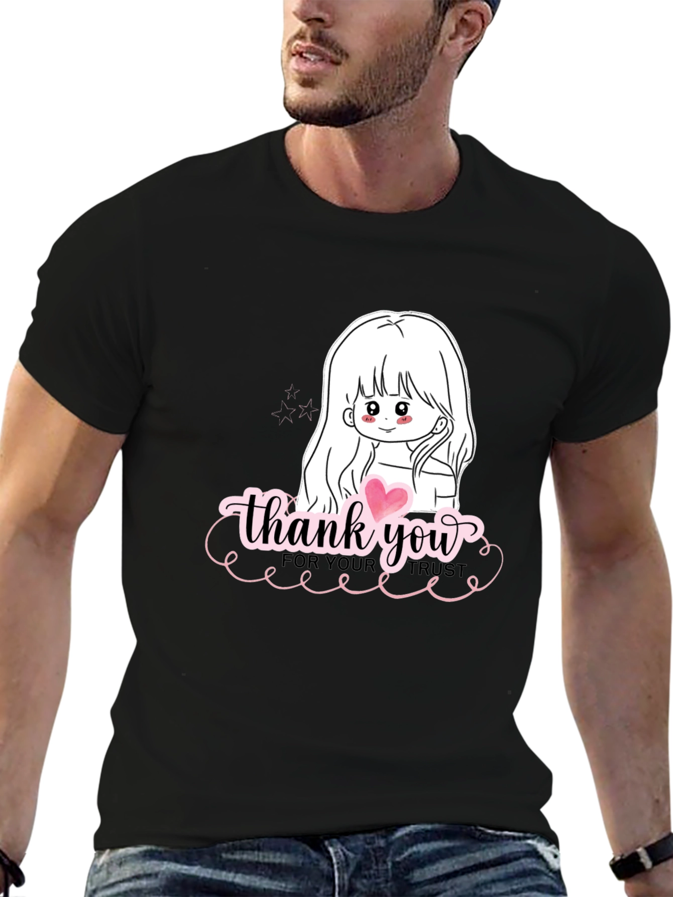 Black Thank You Girl Graphic T-Shirt - Casual Black Tee view 6