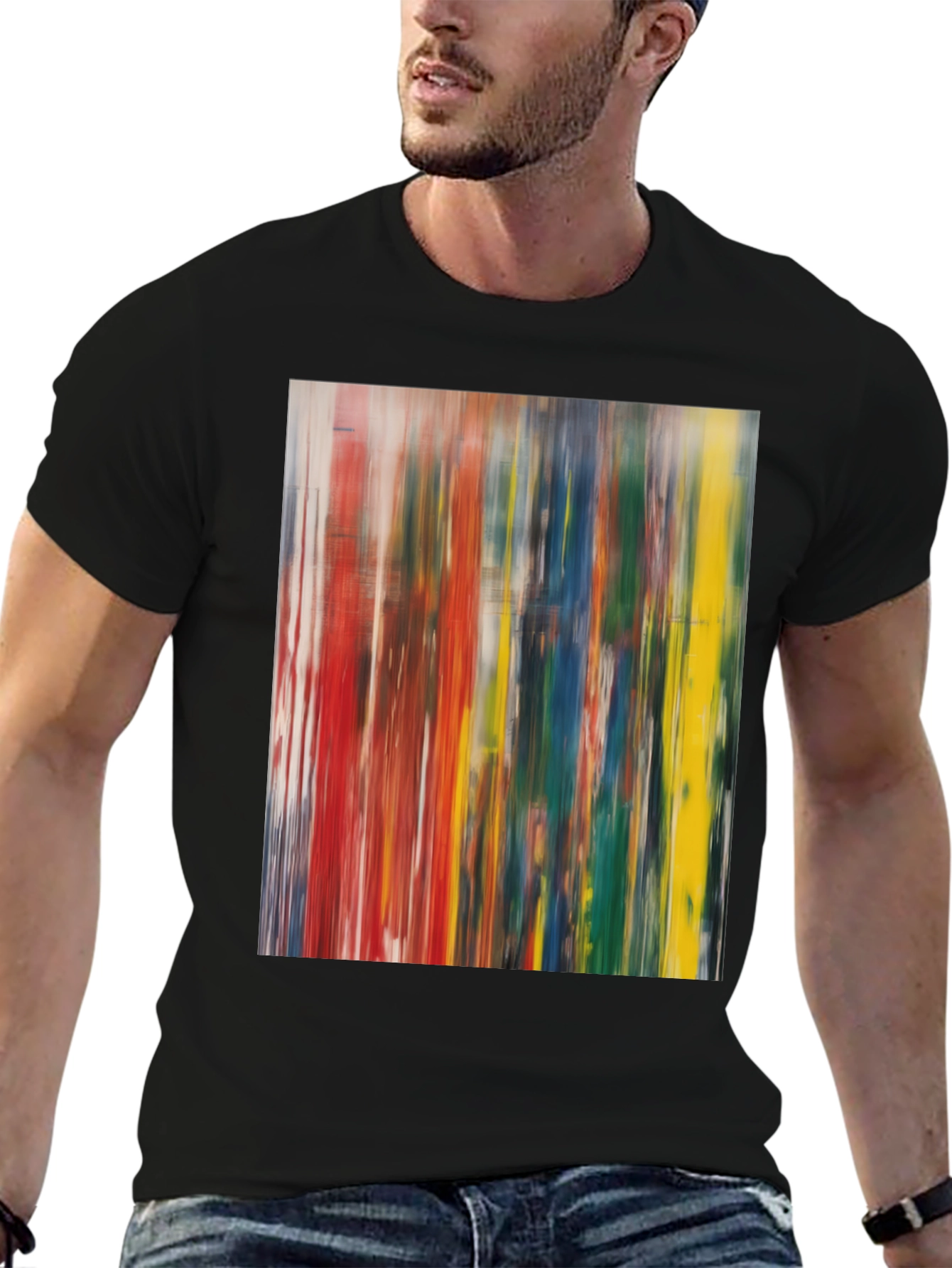 Black Abstract Art Print Black Cotton Tee view 6