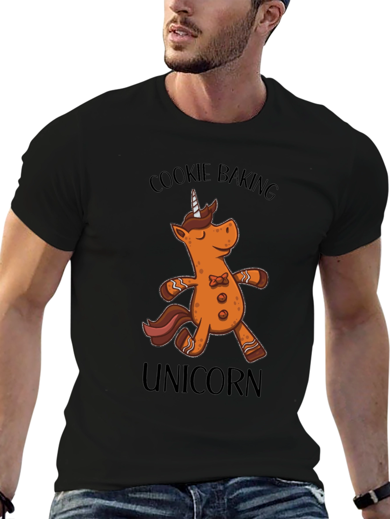 Black Cookie Baking Unicorn Graphic T-Shirt - Black view 6