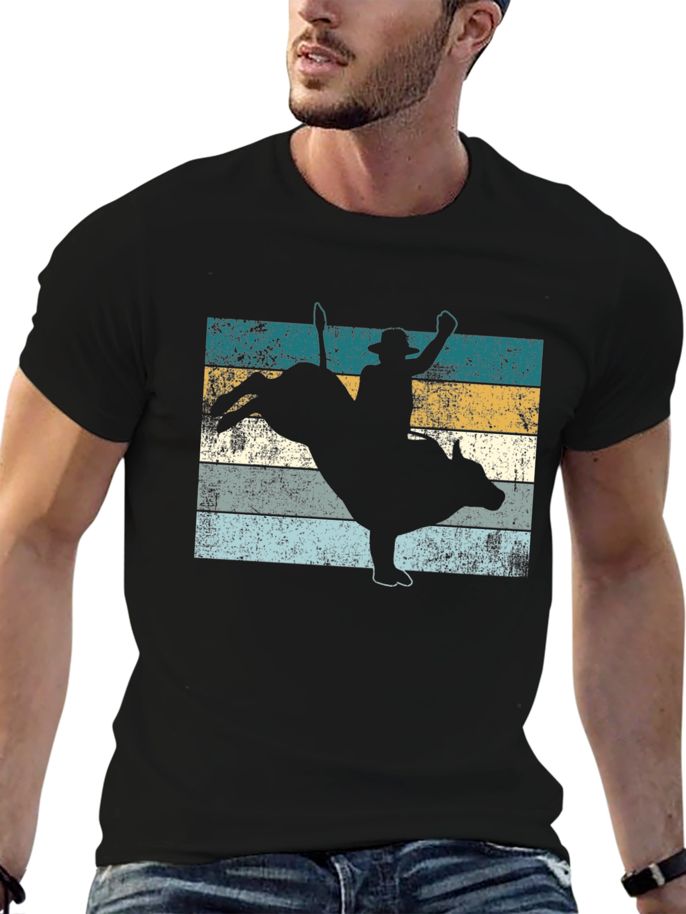 Black Vintage Rodeo Bull Rider T-Shirt view 6