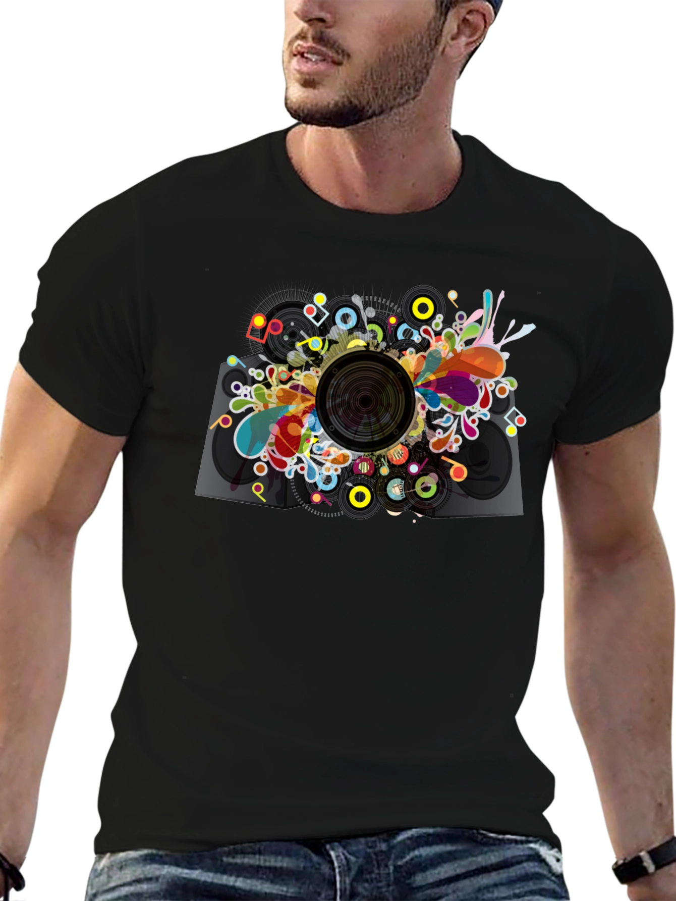 Black Abstract Speaker Graphic T-Shirt - Men's Black Tee view 6
