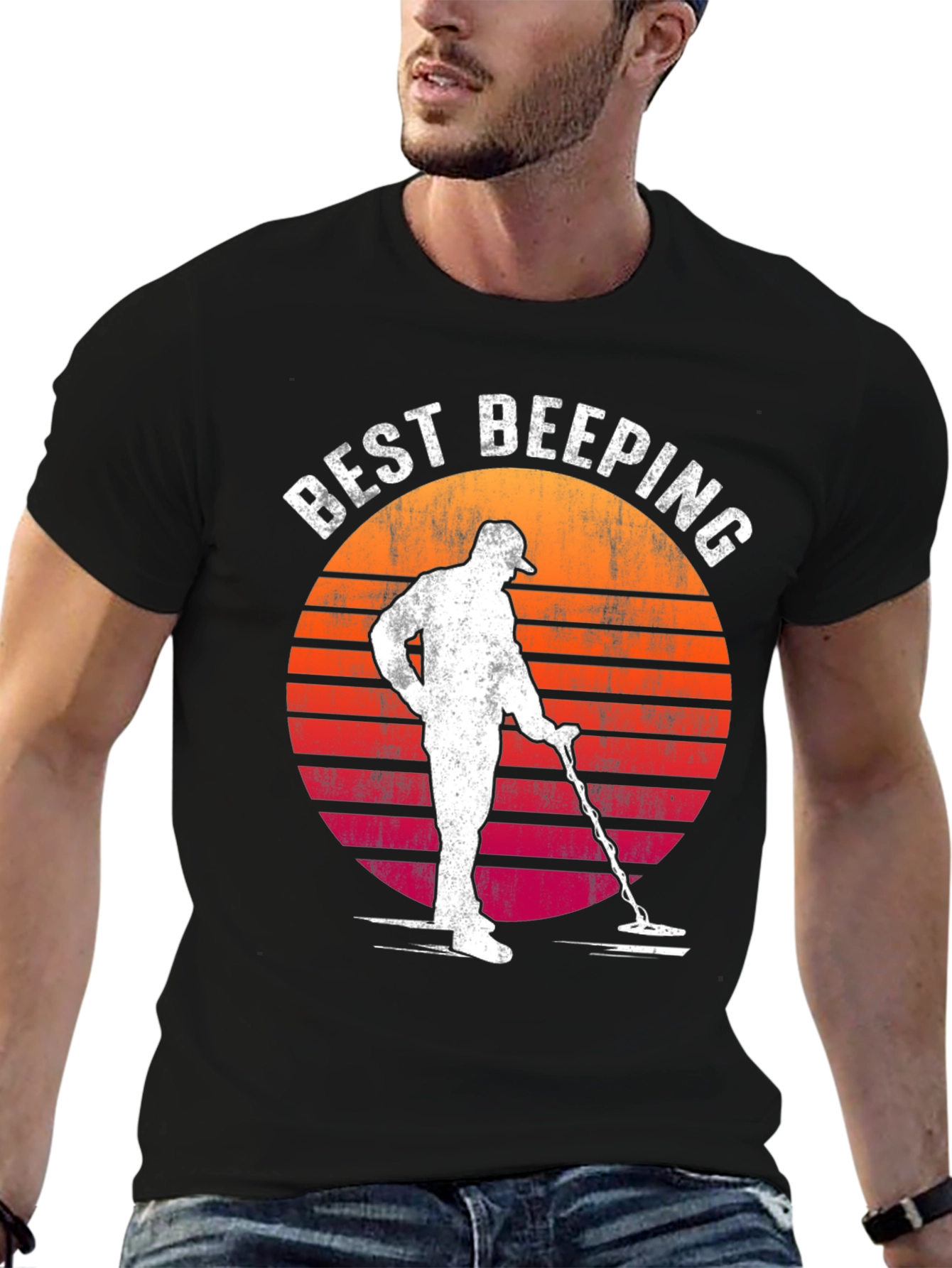 Black Best Beeping Retro Sunset Graphic T-Shirt view 6