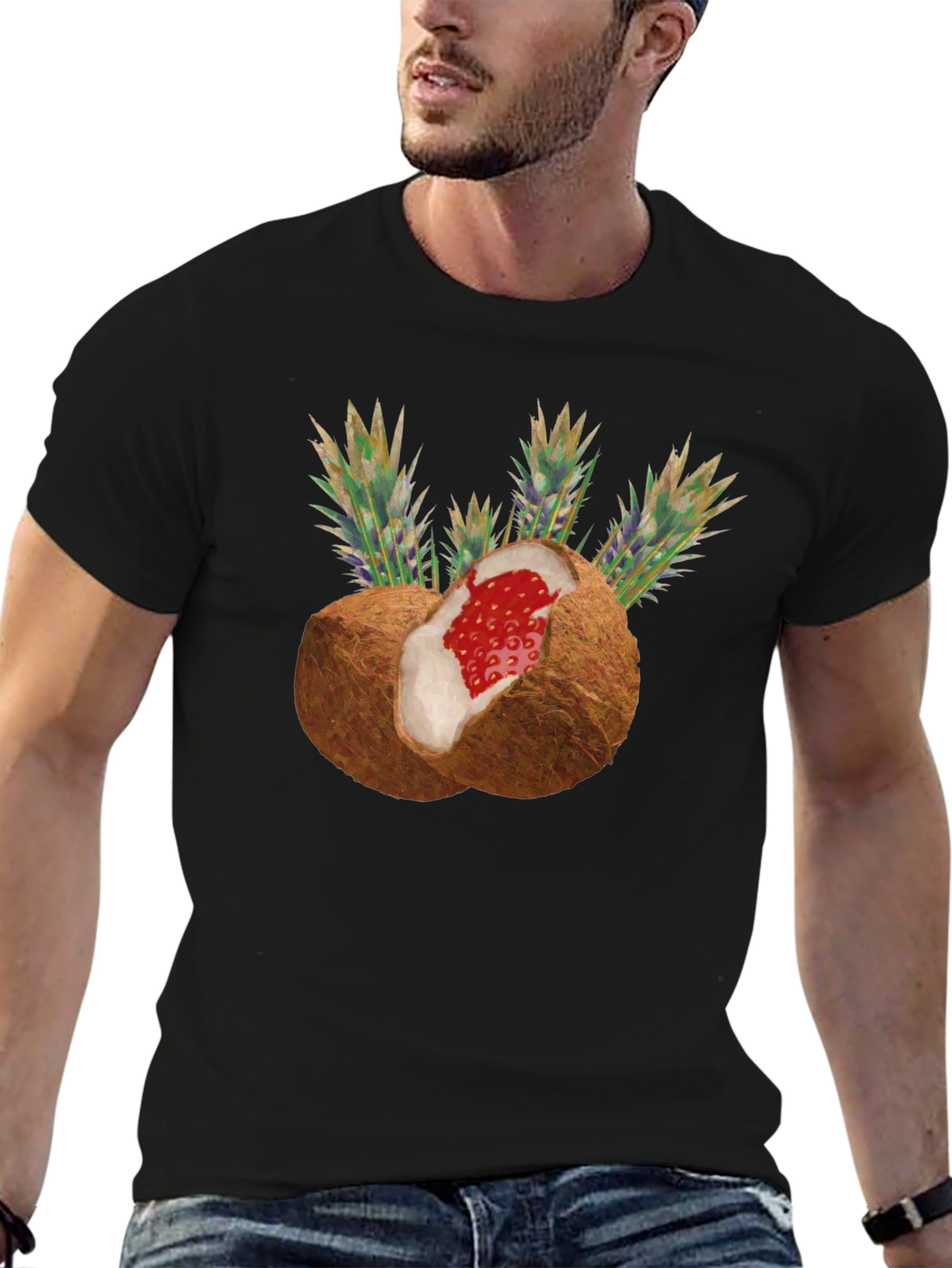 Black Coconut Strawberry Novelty Graphic Tee view 6