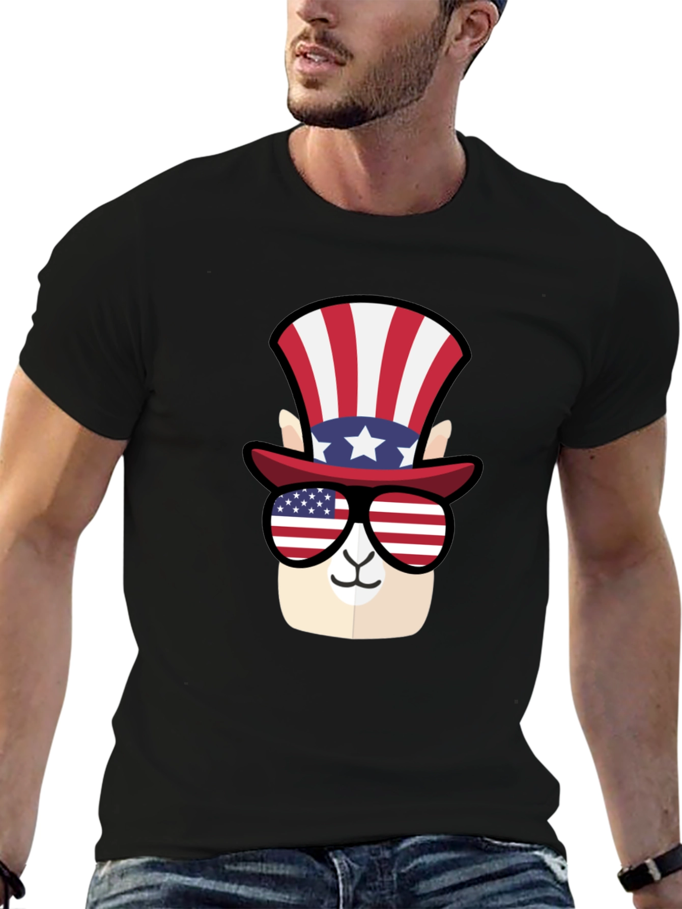 Black Patriotic Llama T-Shirt view 6