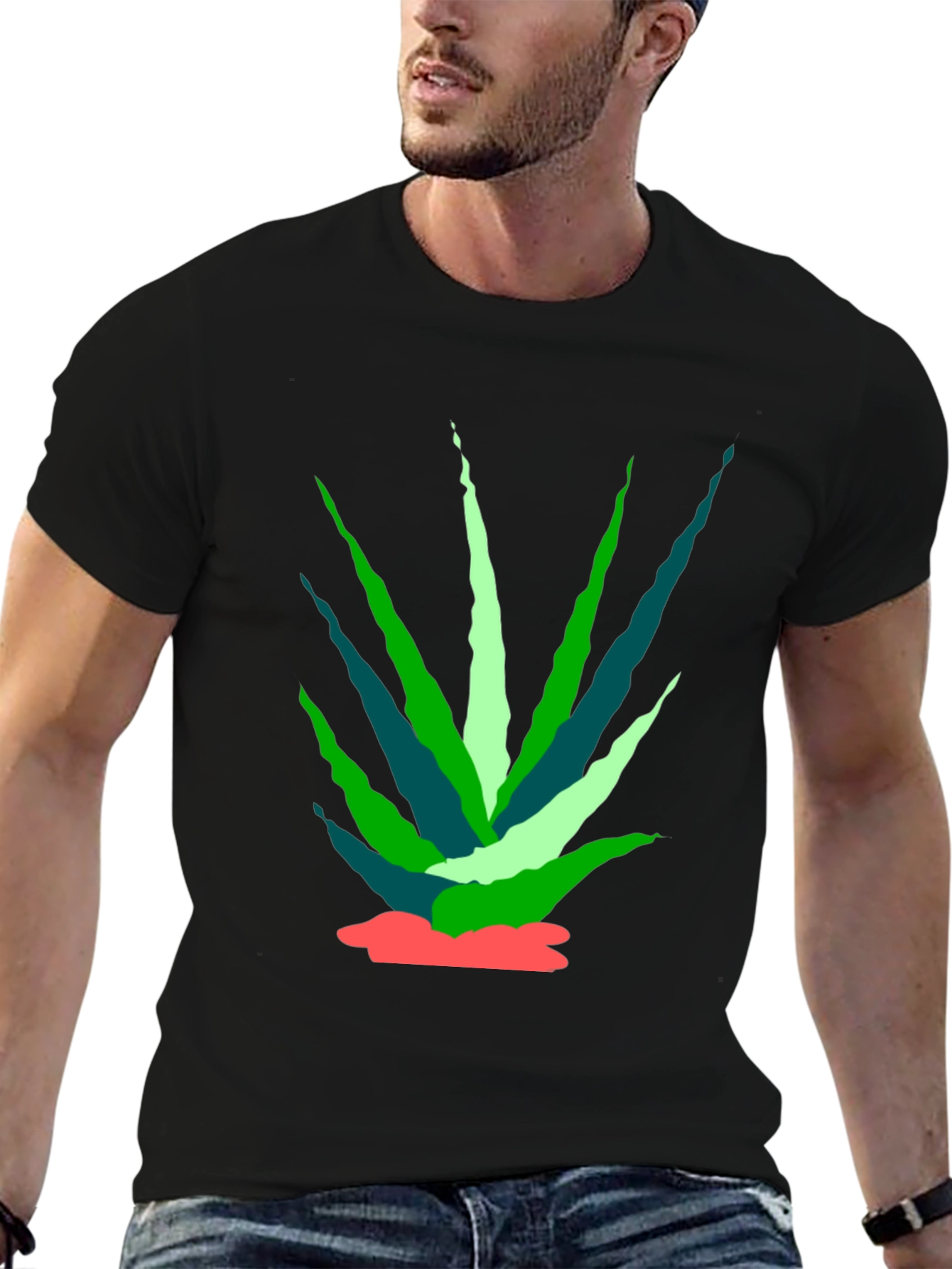 Black Abstract Agave Plant Black Tee view 6
