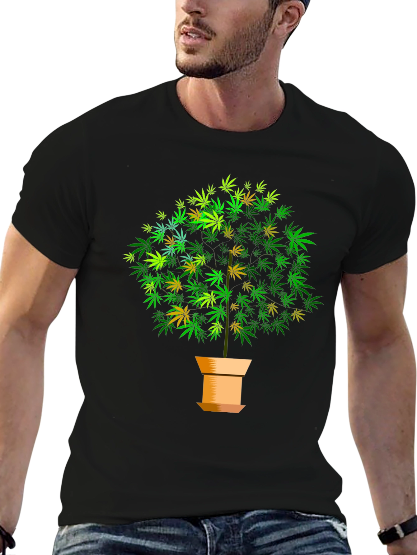 Black Marijuana Tree Graphic Black T-Shirt view 6