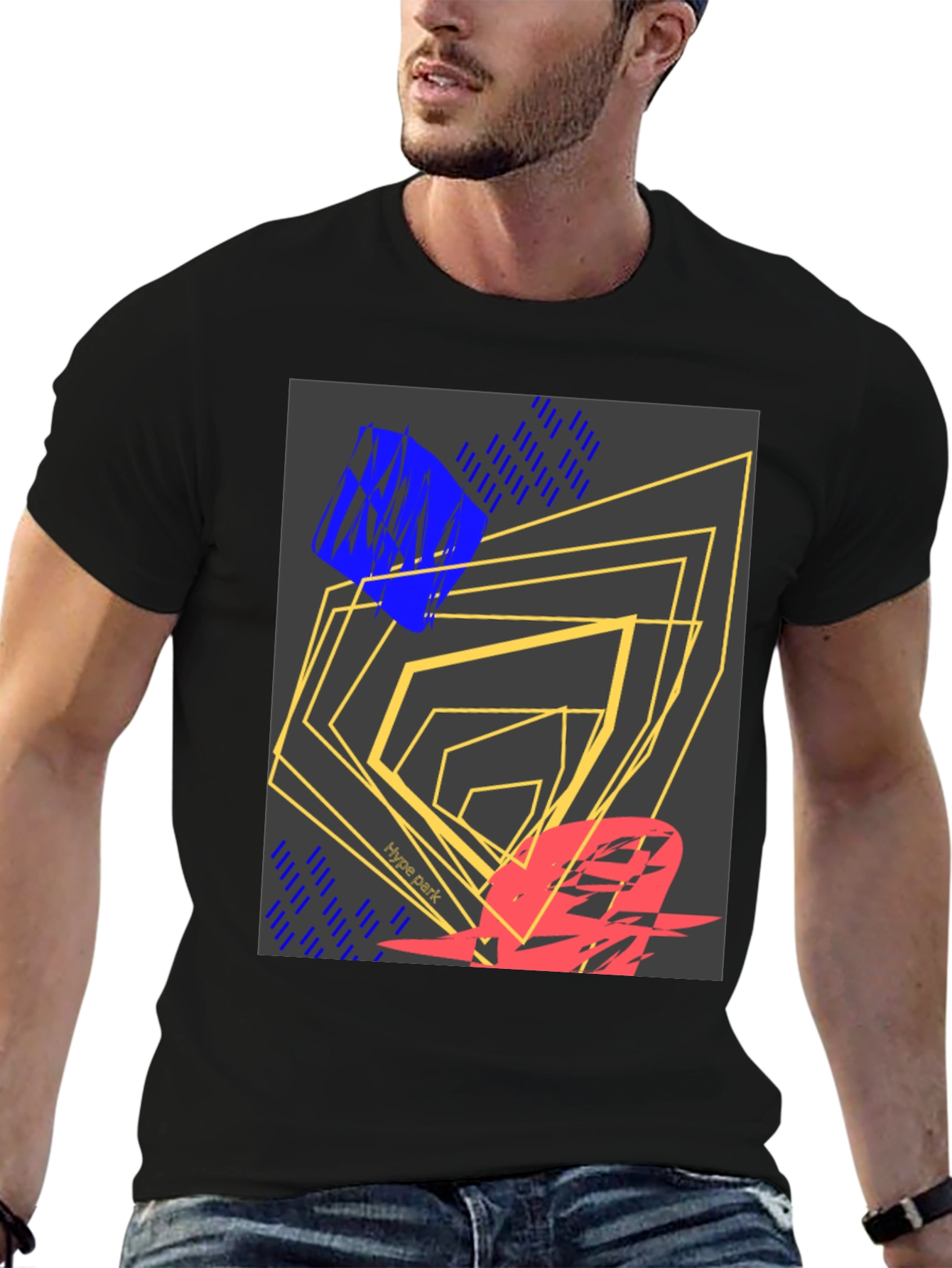 Black Abstract Graphic Print Black T-Shirt view 6