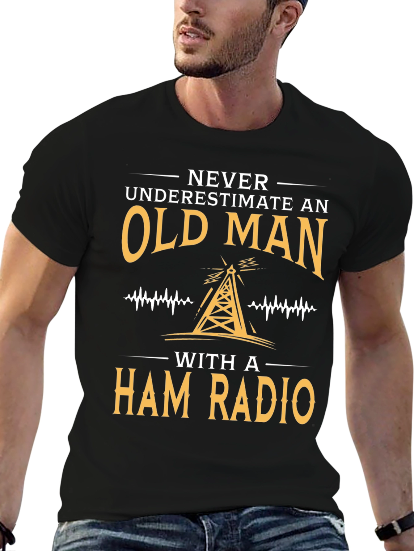 Black Never Underestimate an Old Man Ham Radio T-Shirt view 6