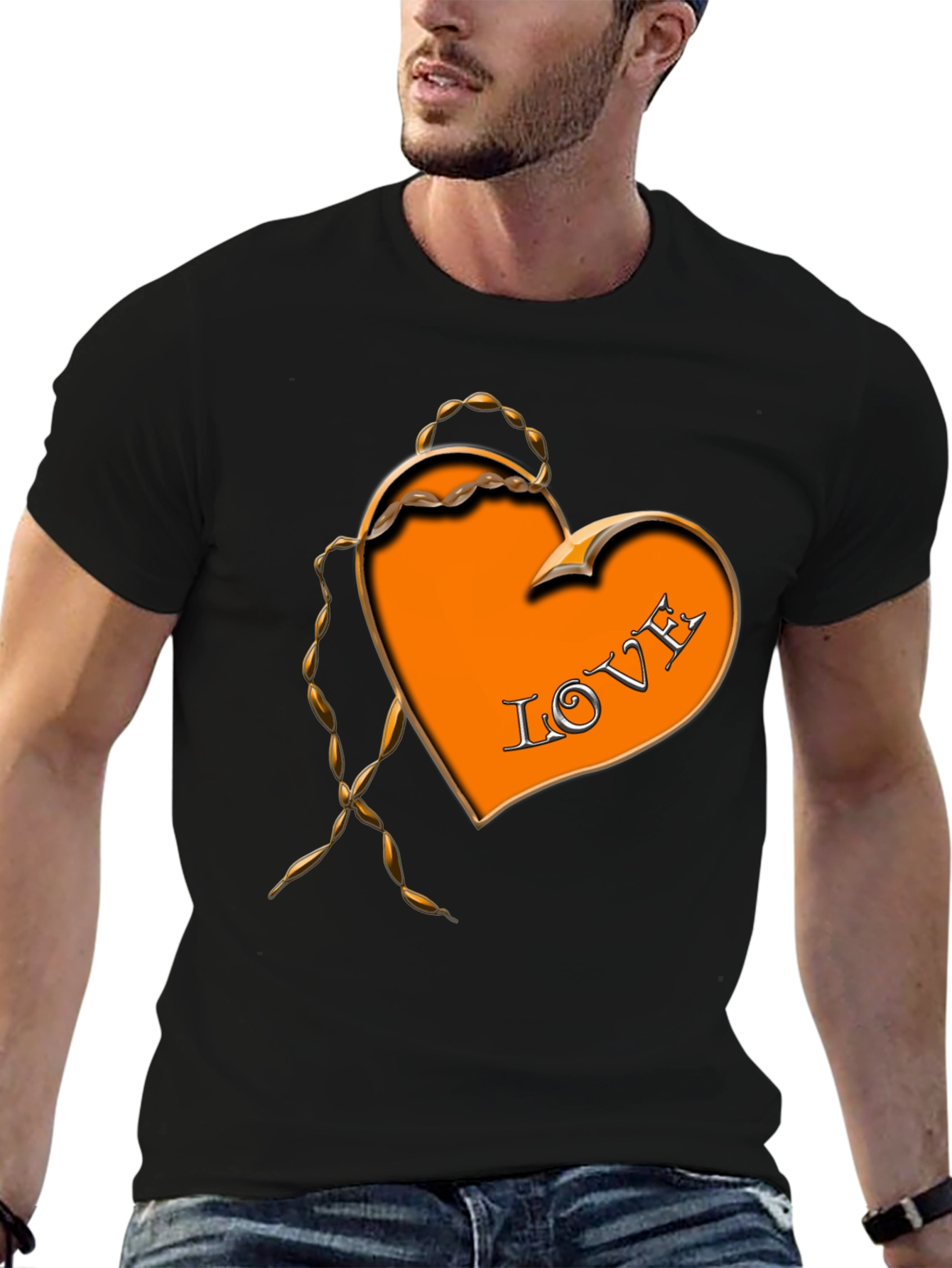 Black Love Heart Graphic Black T-Shirt view 6