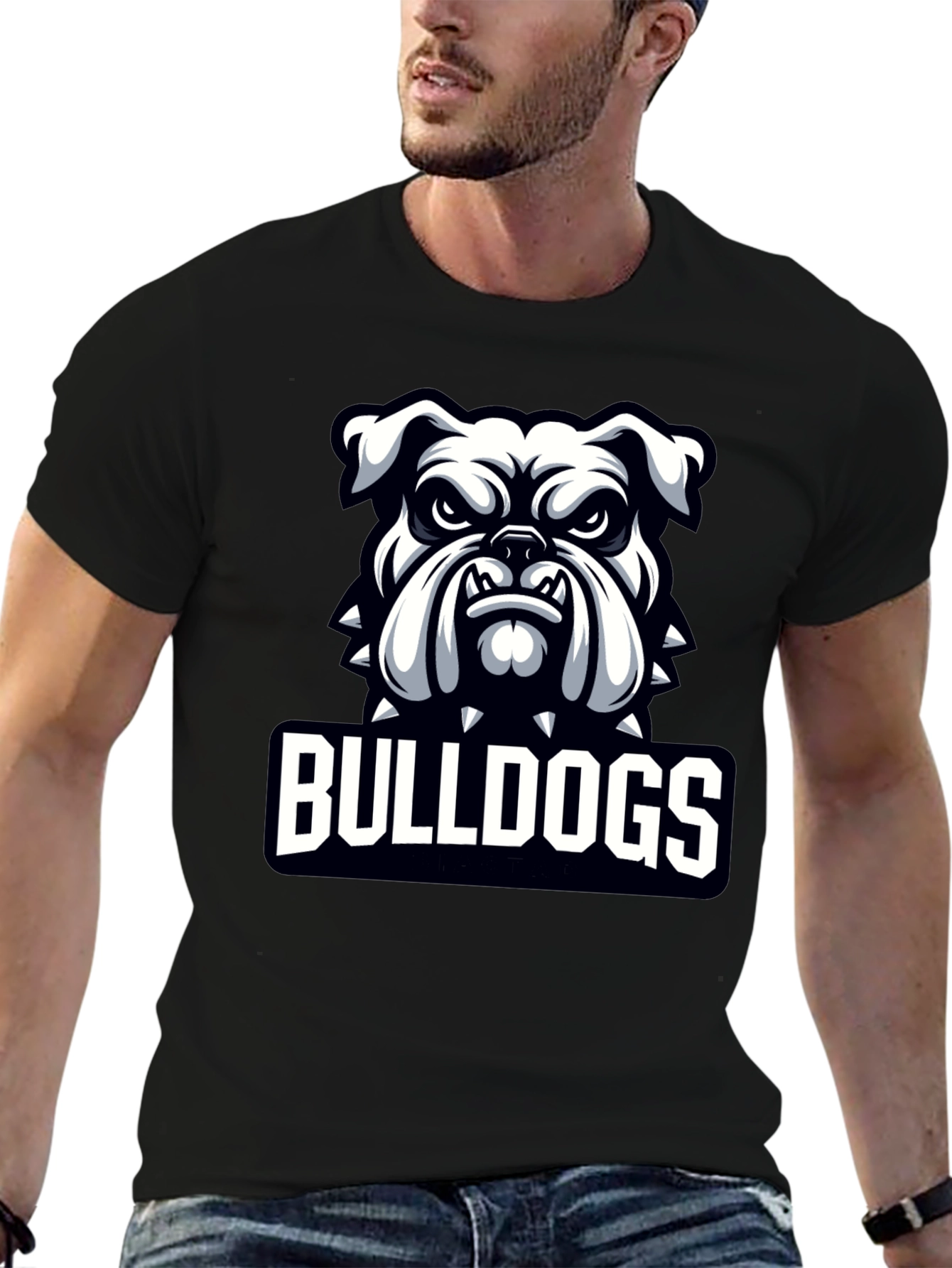 Black Bulldogs Graphic Print Crew Neck T-Shirt view 6